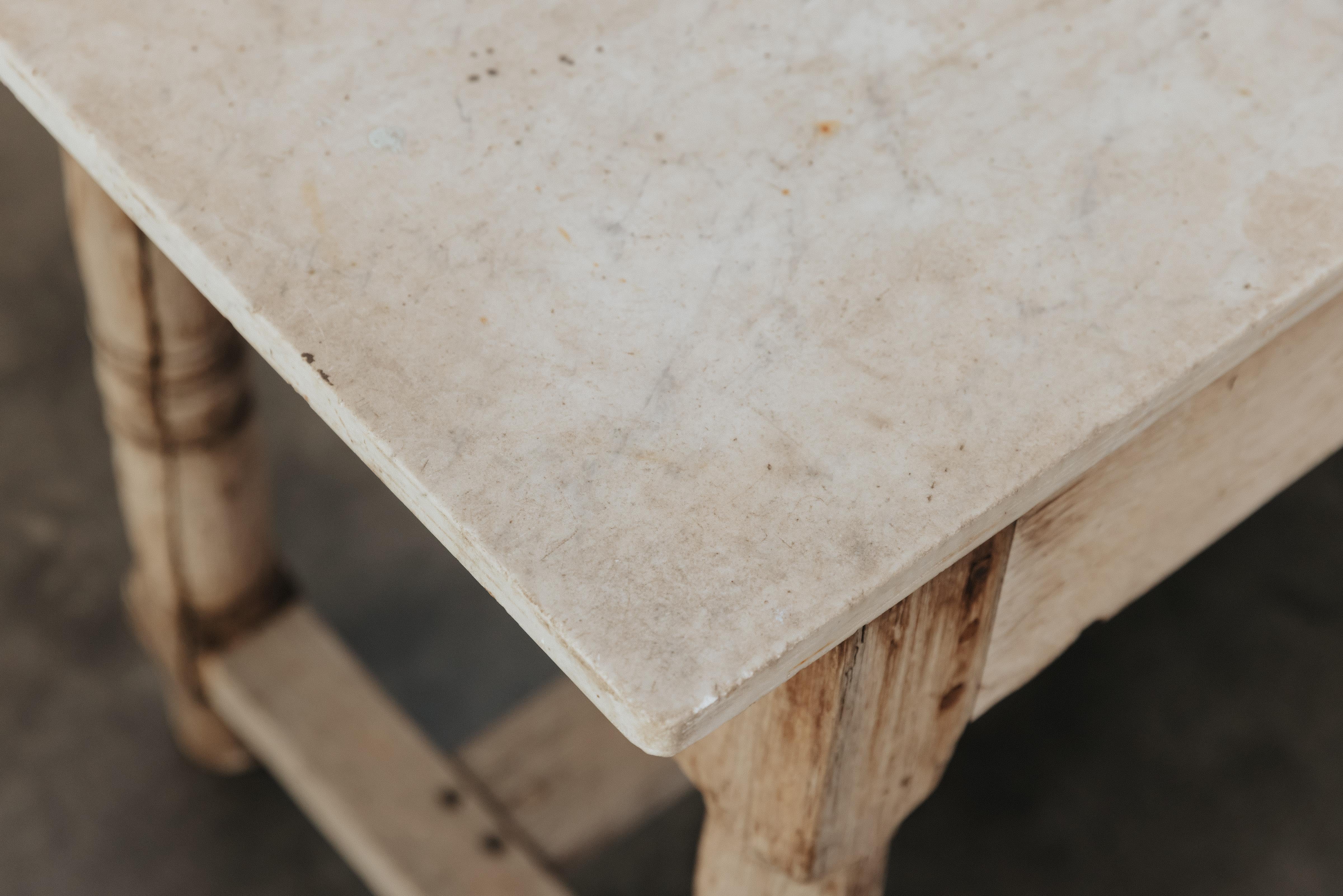 European Antique Oak and Marble Console Table From France, Circa 1850