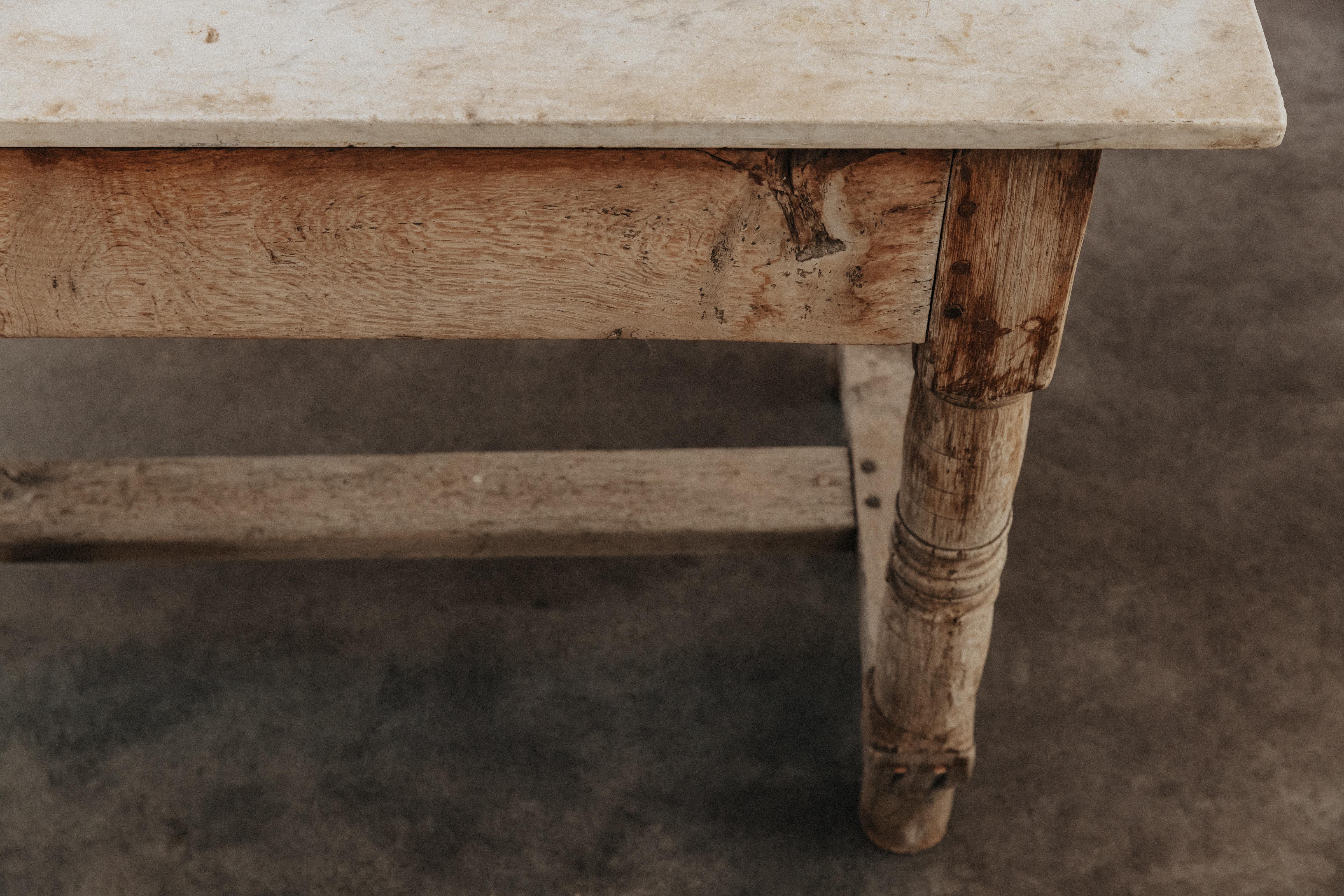 Antique Oak and Marble Console Table From France, Circa 1850 2