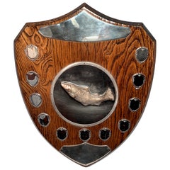 Antique Oak and Silver-Plated Fish Tournament Plaque, circa 1890-1900