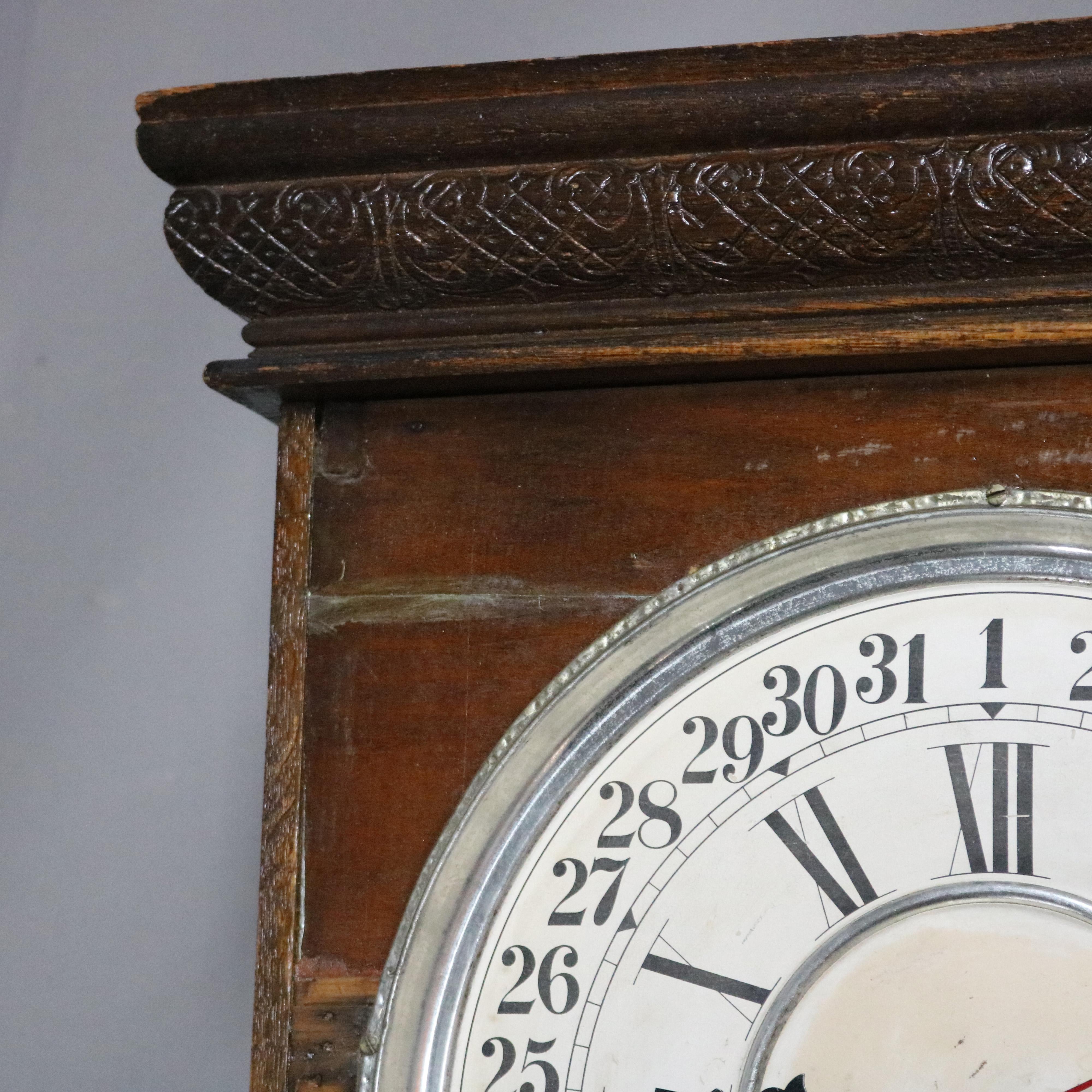 Antique Oak Ansonia Regulator Clock, circa 1910 In Good Condition In Big Flats, NY