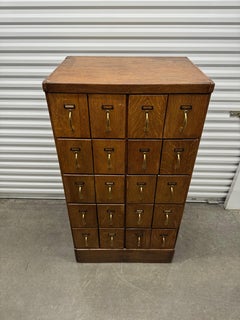 Antique Oak Apothecary Filing Cabinet With Brass Handles