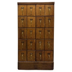 Antique Oak Apothecary Filing Cabinet With Brass Handles
