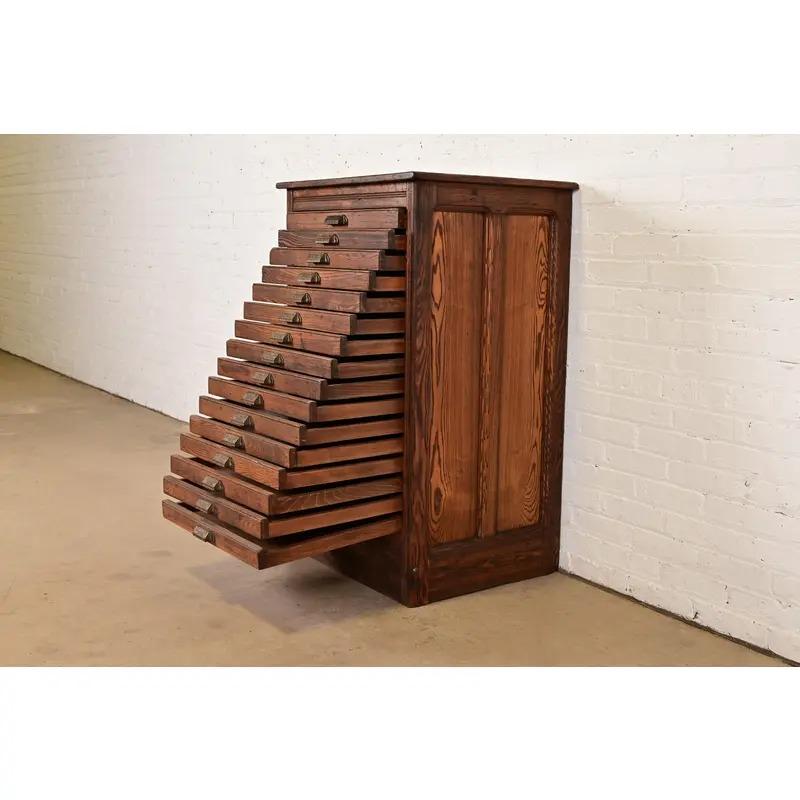 Iron Antique Oak Architect's Blueprint File Cabinet by Hamilton, Circa 1900 For Sale