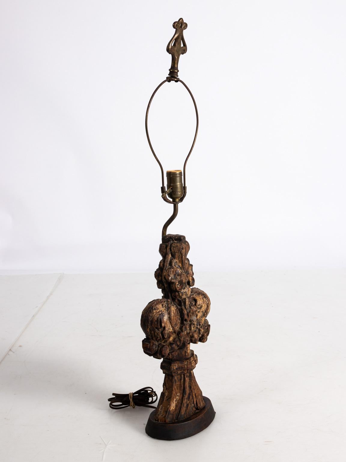 Carved Antique Oak Architectural Fragment Lamp
