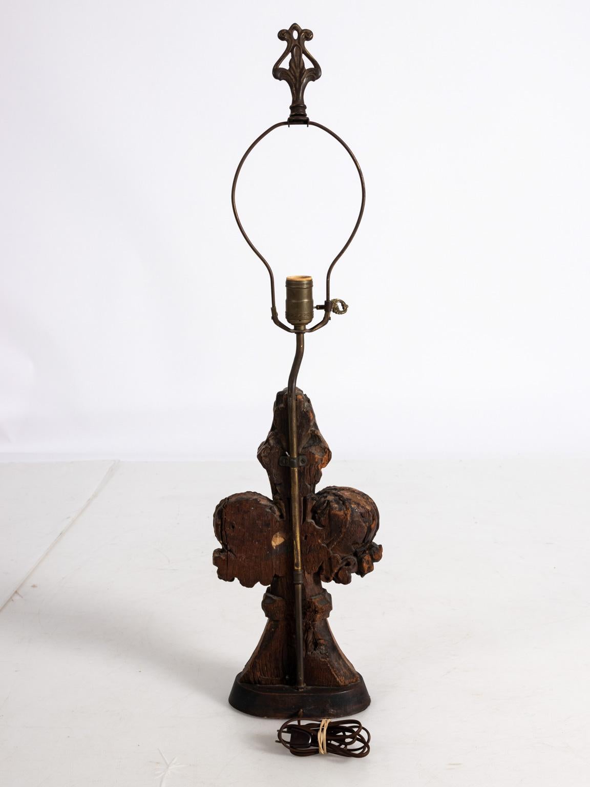 18th Century and Earlier Antique Oak Architectural Fragment Lamp