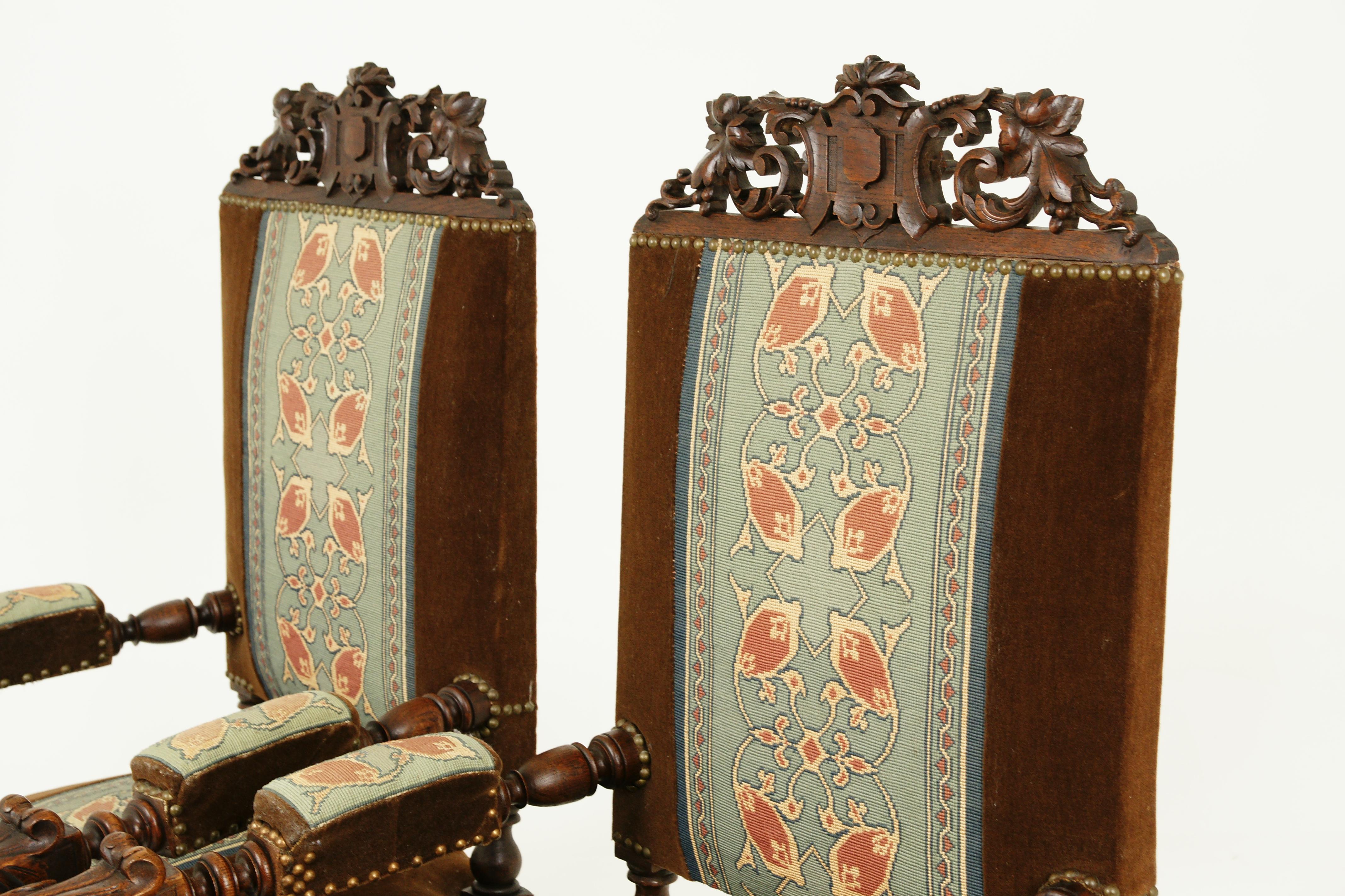 Antique Oak Arm Chairs, Barley Twist, Pair Of Thrones, Scotland 1870, H203 In Good Condition In Vancouver, BC