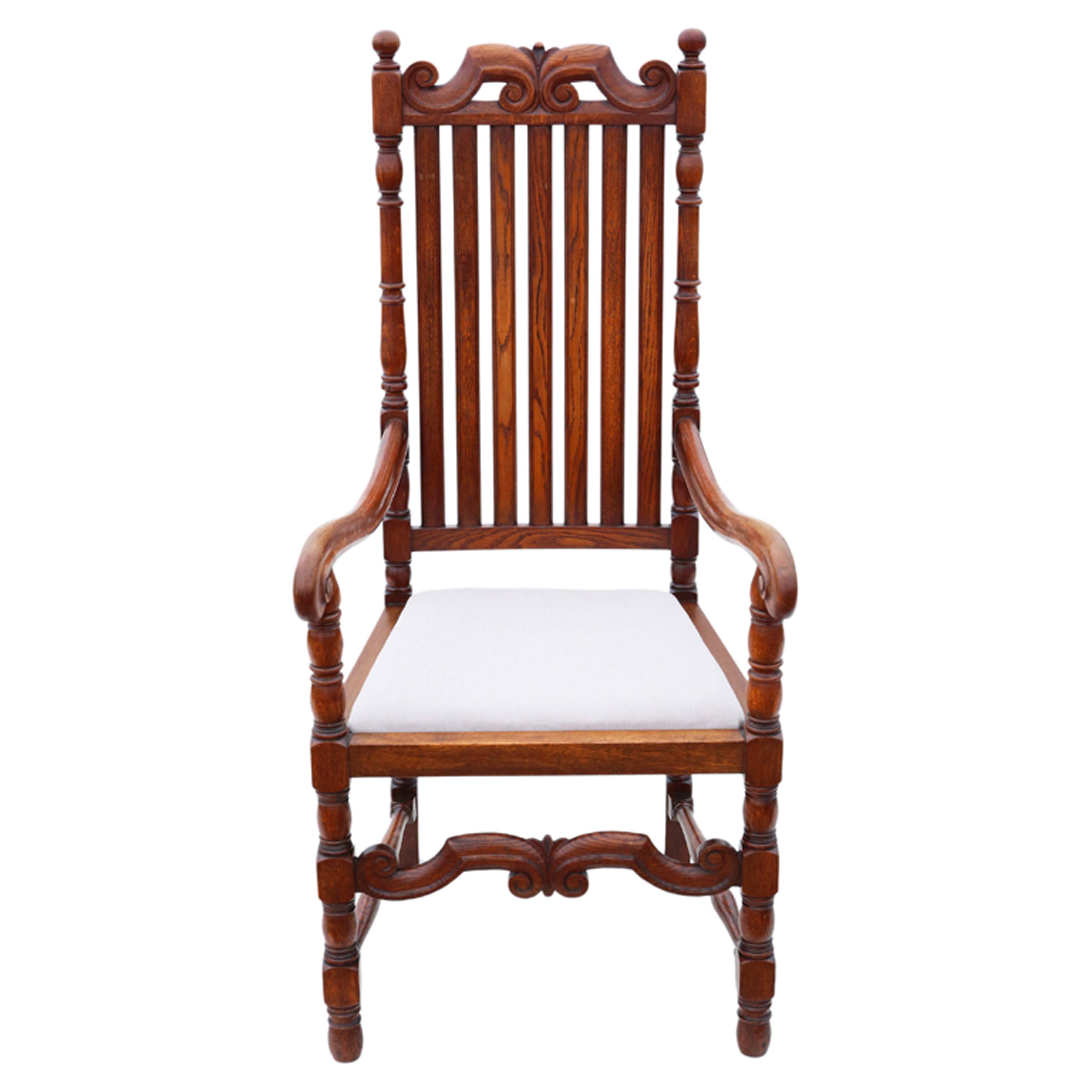 Antique Oak Armchair Elbow Desk Chair Charles II Style