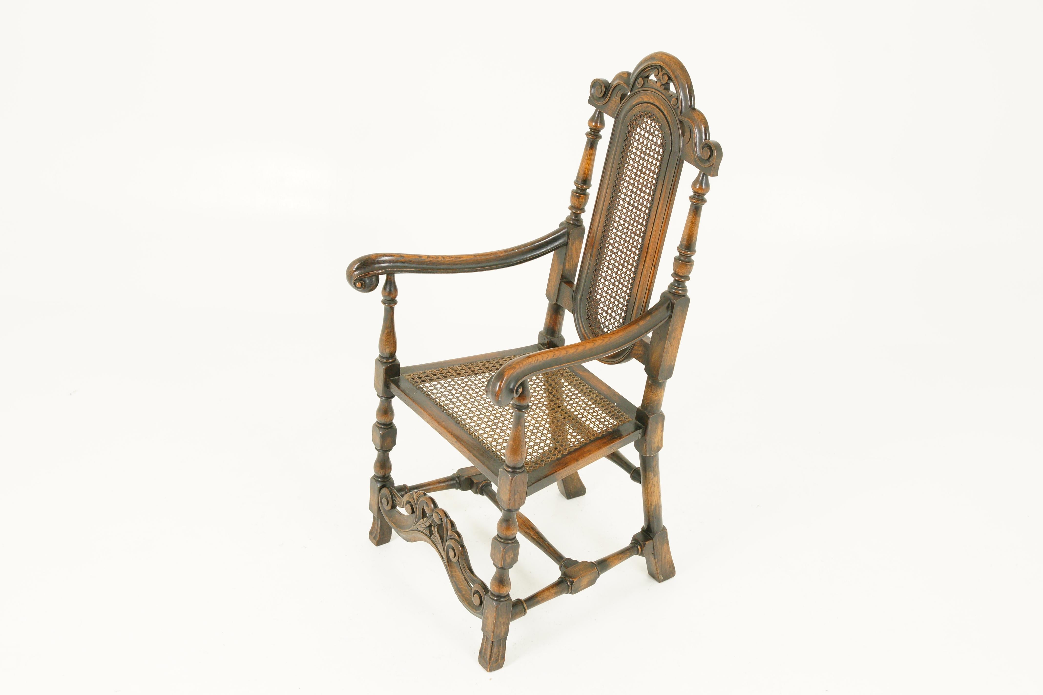 Antique Oak Armchair, William and Mary Carved Oak Armchair, Scotland, 1920 3