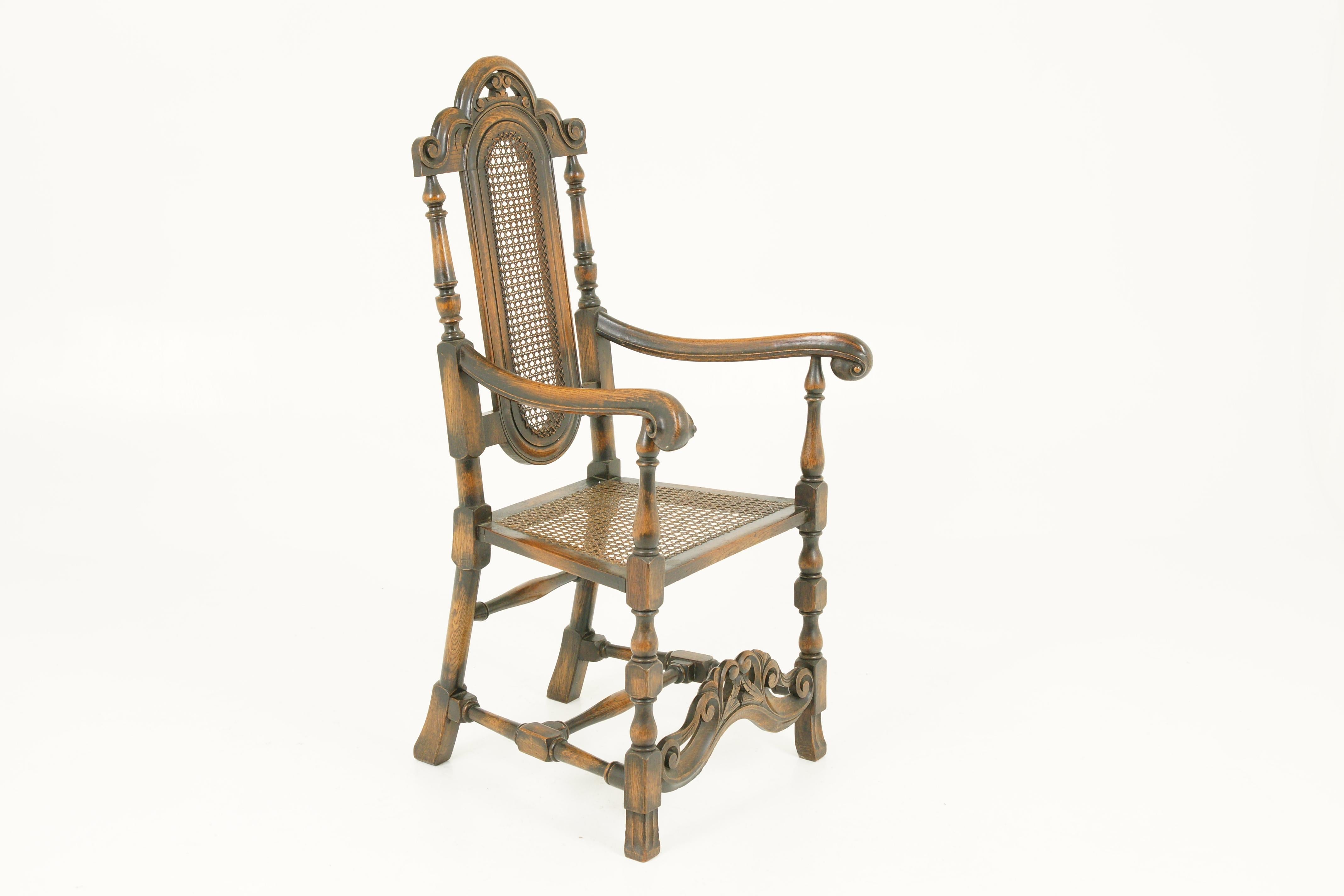 Hand-Crafted Antique Oak Armchair, William and Mary Carved Oak Armchair, Scotland, 1920