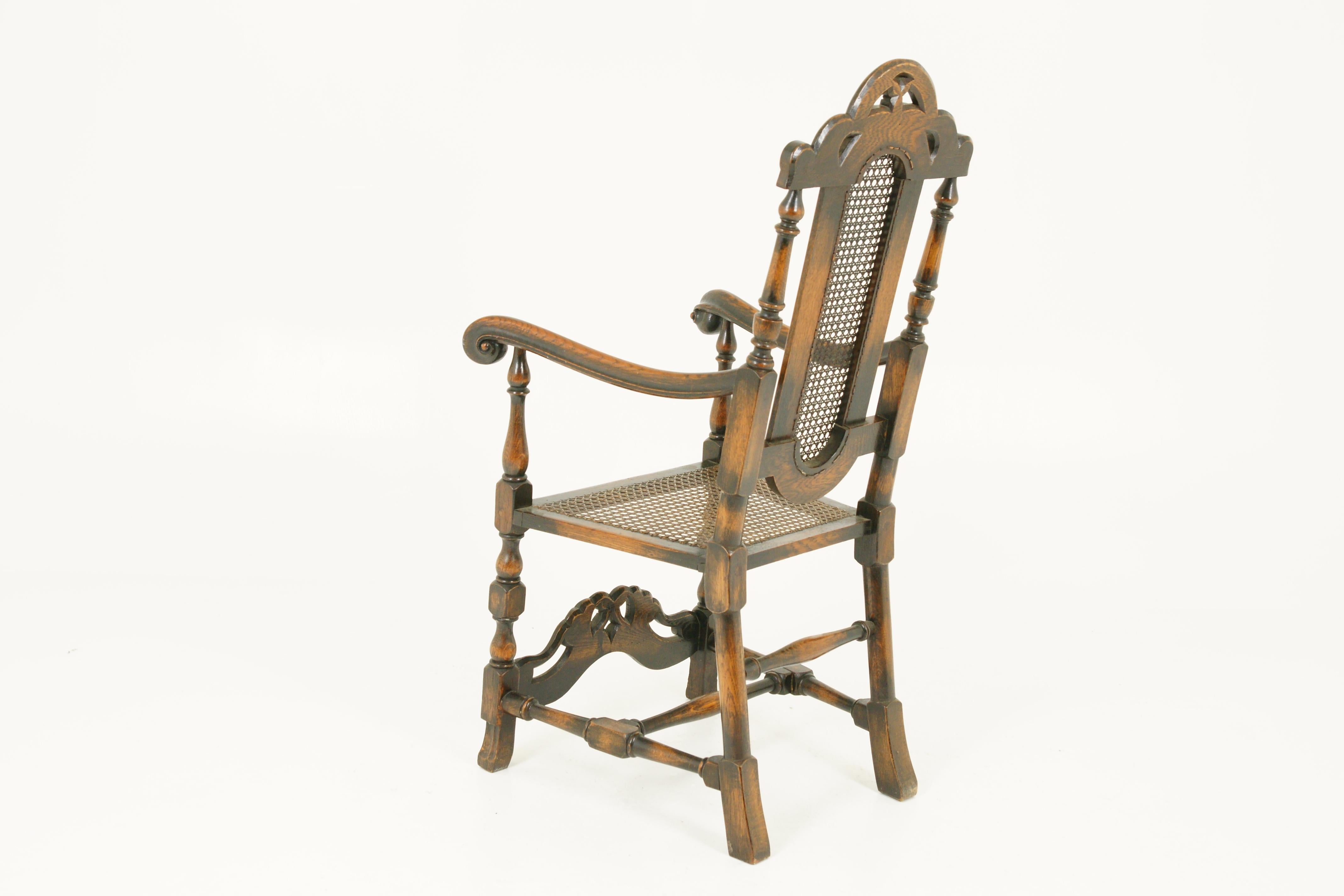Early 20th Century Antique Oak Armchair, William and Mary Carved Oak Armchair, Scotland, 1920