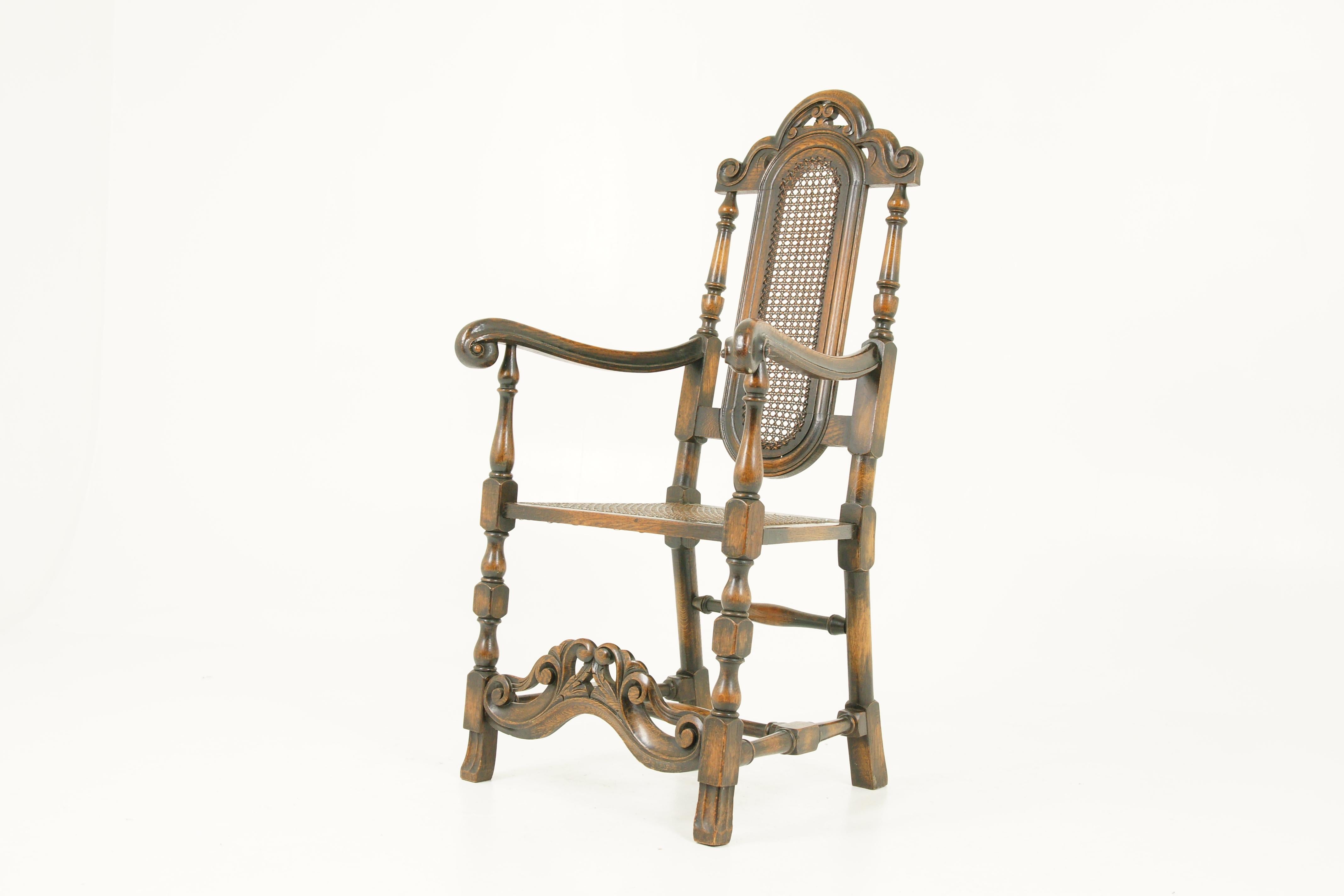 Antique Oak Armchair, William and Mary Carved Oak Armchair, Scotland, 1920 2