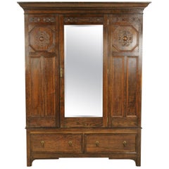 Antique Oak Armoire, Antique Wardrobe, Jacobean Revival Armoire, Scotland