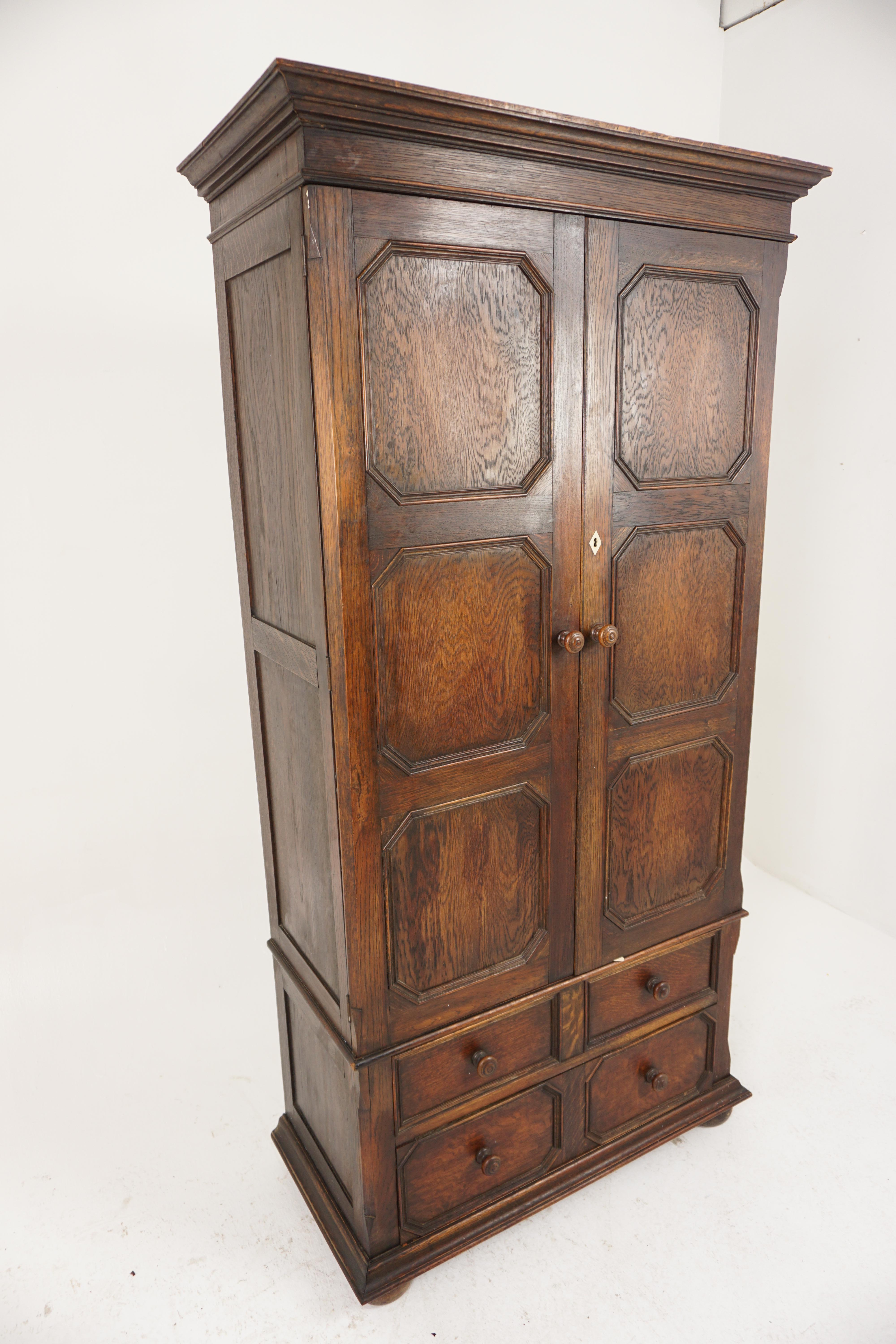 English Antique Oak Armoire, Hall Cupboard, Wardrobe, Heal & Son, England 1910, H1043