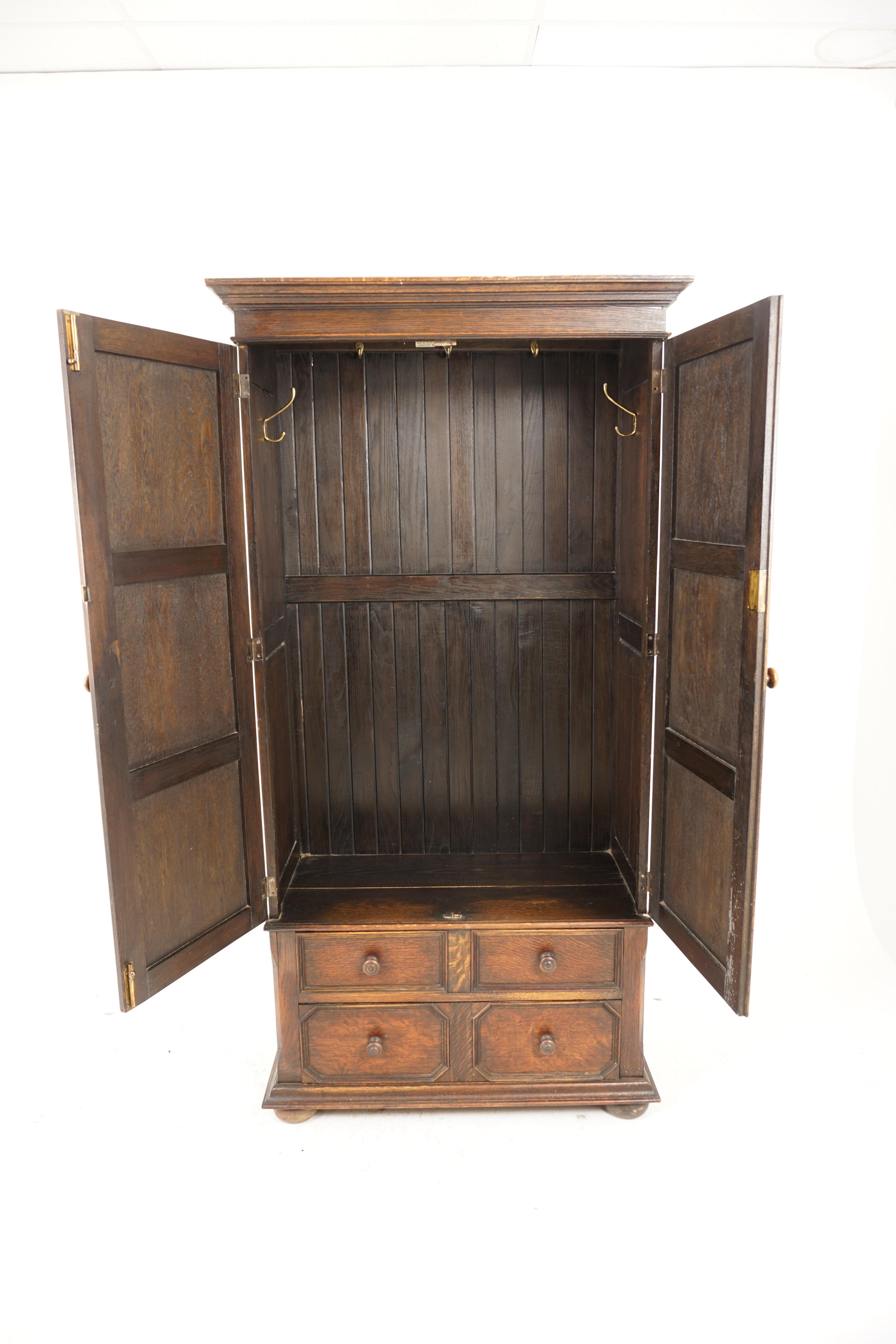 Antique Oak Armoire, Hall Cupboard, Wardrobe, Heal & Son, England 1910, H1043 In Good Condition In Vancouver, BC