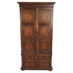Antique Oak Armoire, Hall Cupboard, Wardrobe, Heal & Son, England 1910, H1043