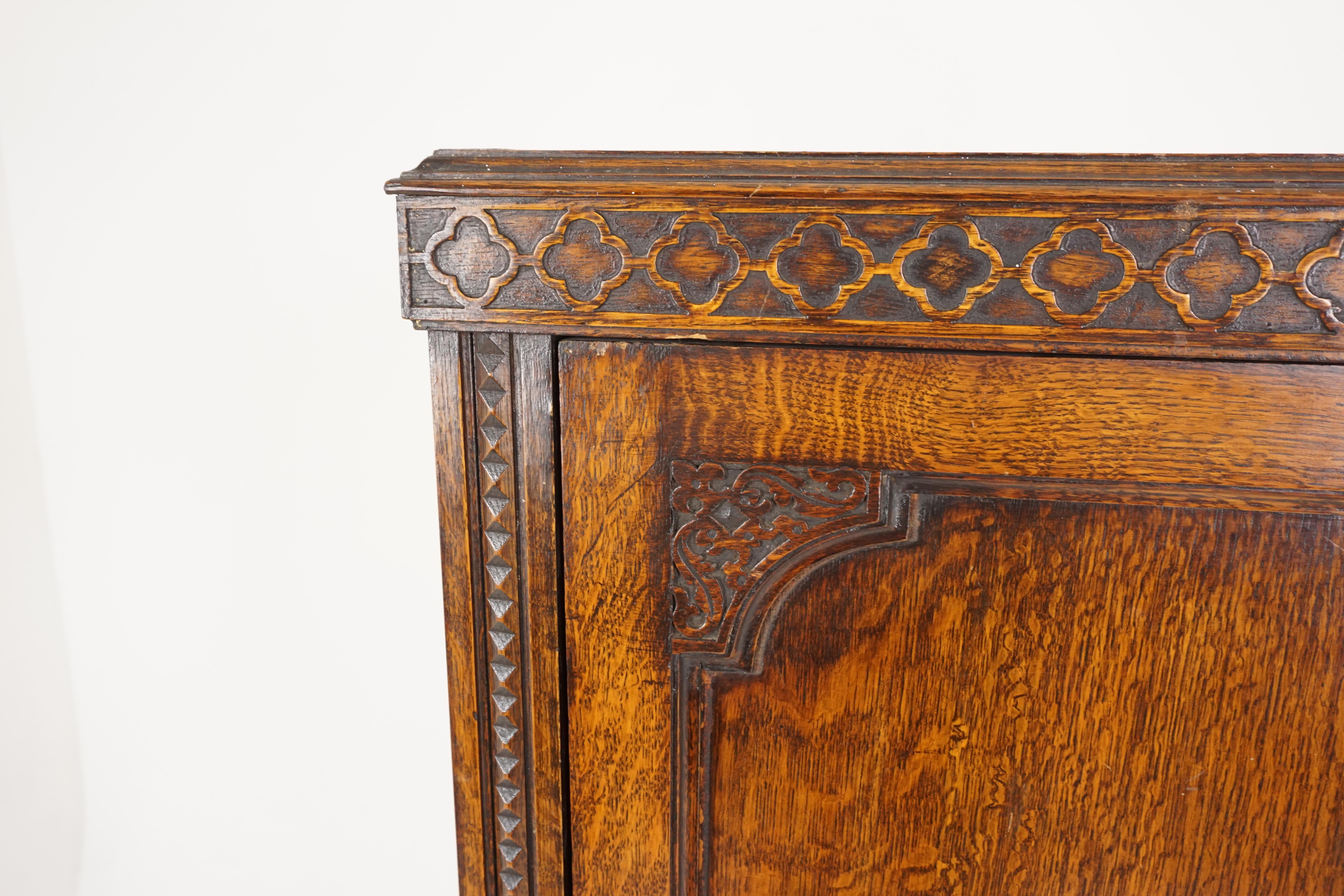 Hand-Crafted Antique Oak Armoire, Tiger Oak Jacobean Revival Closet, Scotland 1910, B2015