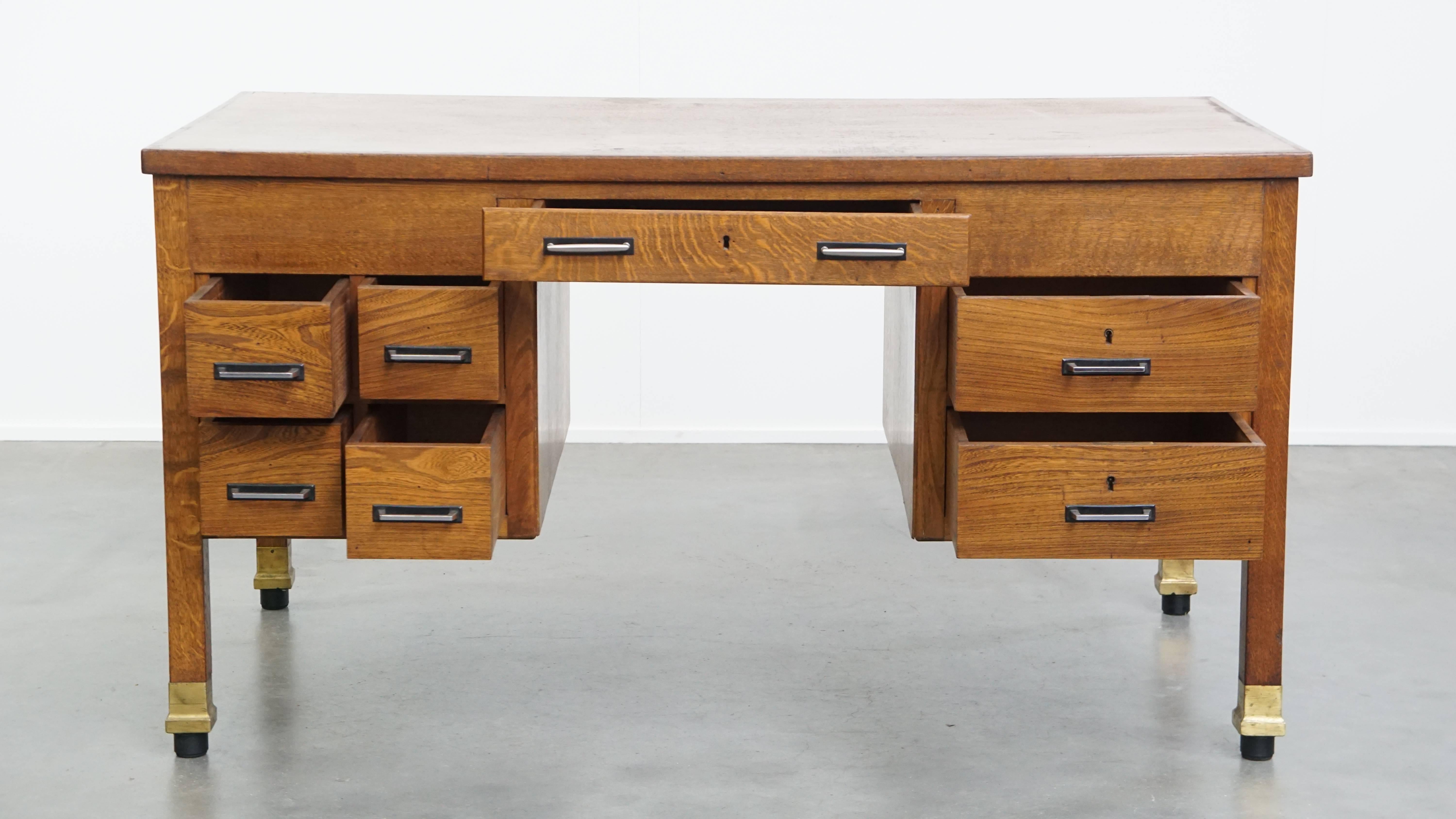 Hand-Crafted Antique Oak Art Deco Desk from the Early 20th Century in Amsterdam School Style For Sale