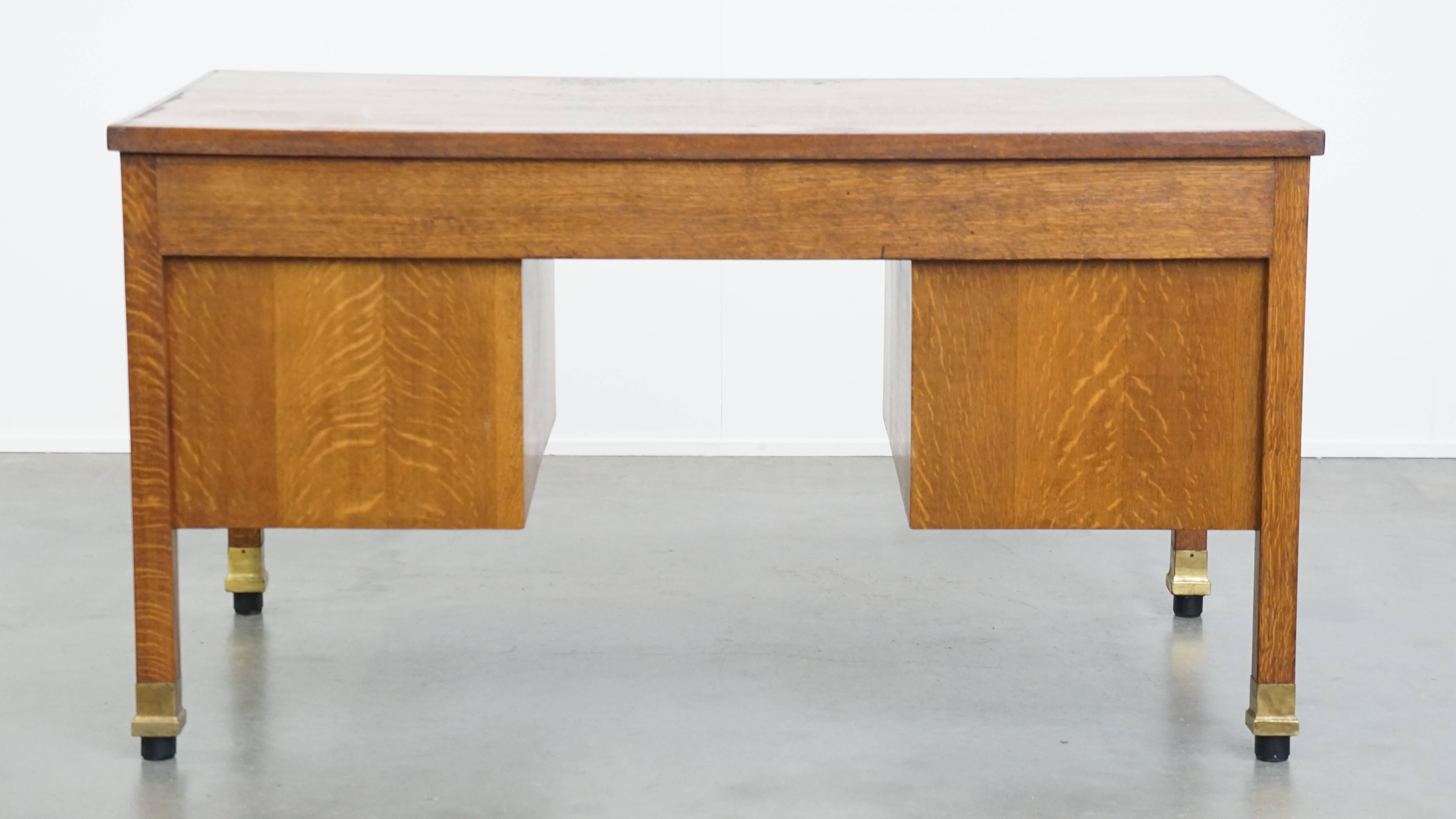 Wood Antique Oak Art Deco Desk from the Early 20th Century in Amsterdam School Style For Sale
