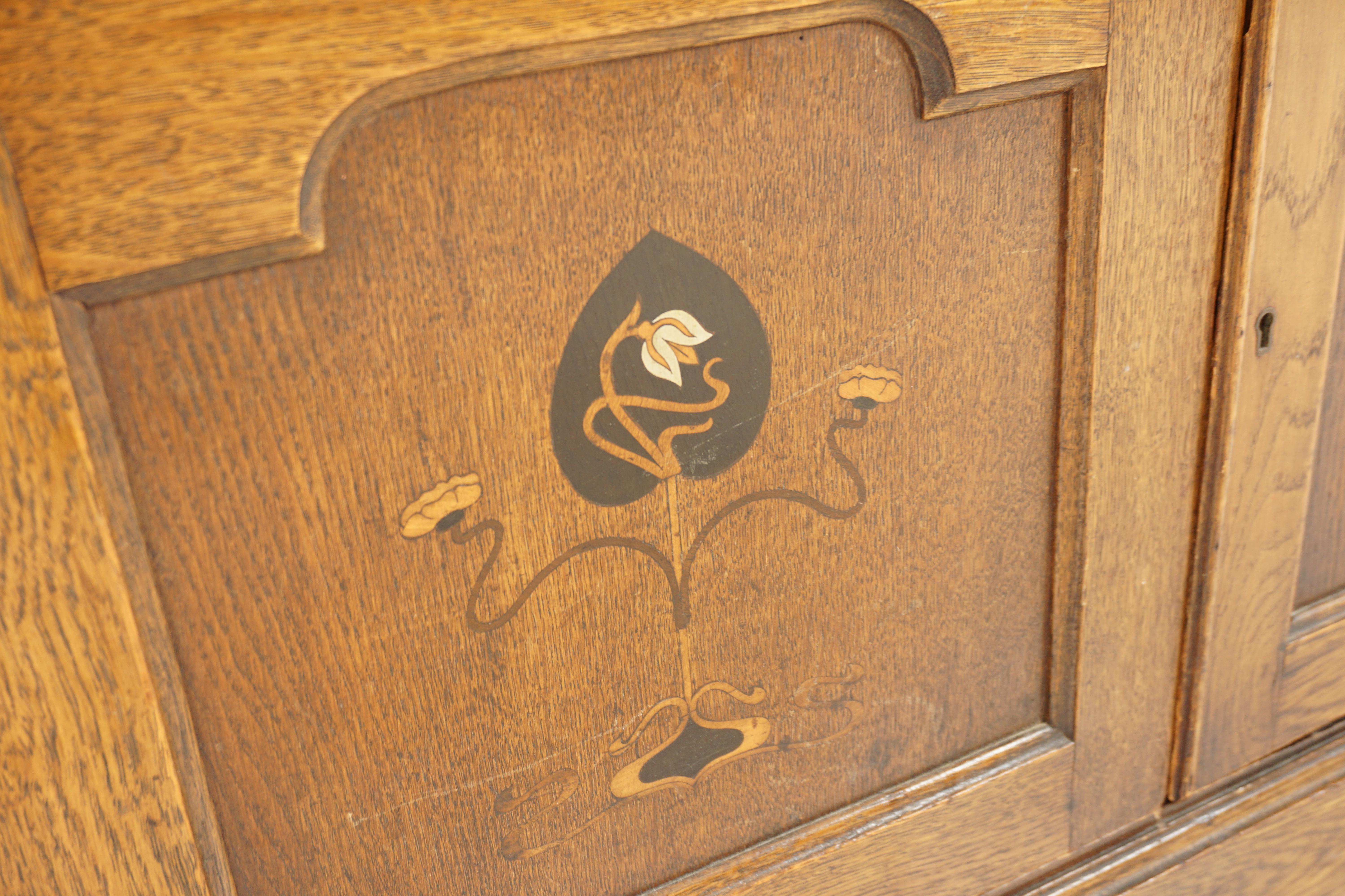 Antique Oak Art Nouveau, Arts Crafts Leaded Glass Bookcase, Scotland 1900, H1163 For Sale 2