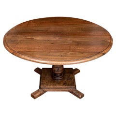 Vintage Oak Arts and Crafts Era Round Pedestal Table