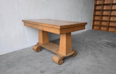 Antique Oak Arts and Crafts Library Desk Table