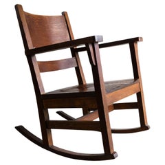 Antique Oak Arts and Crafts Rocking Chair, Manner of Gustav Stickley, 20th C.
