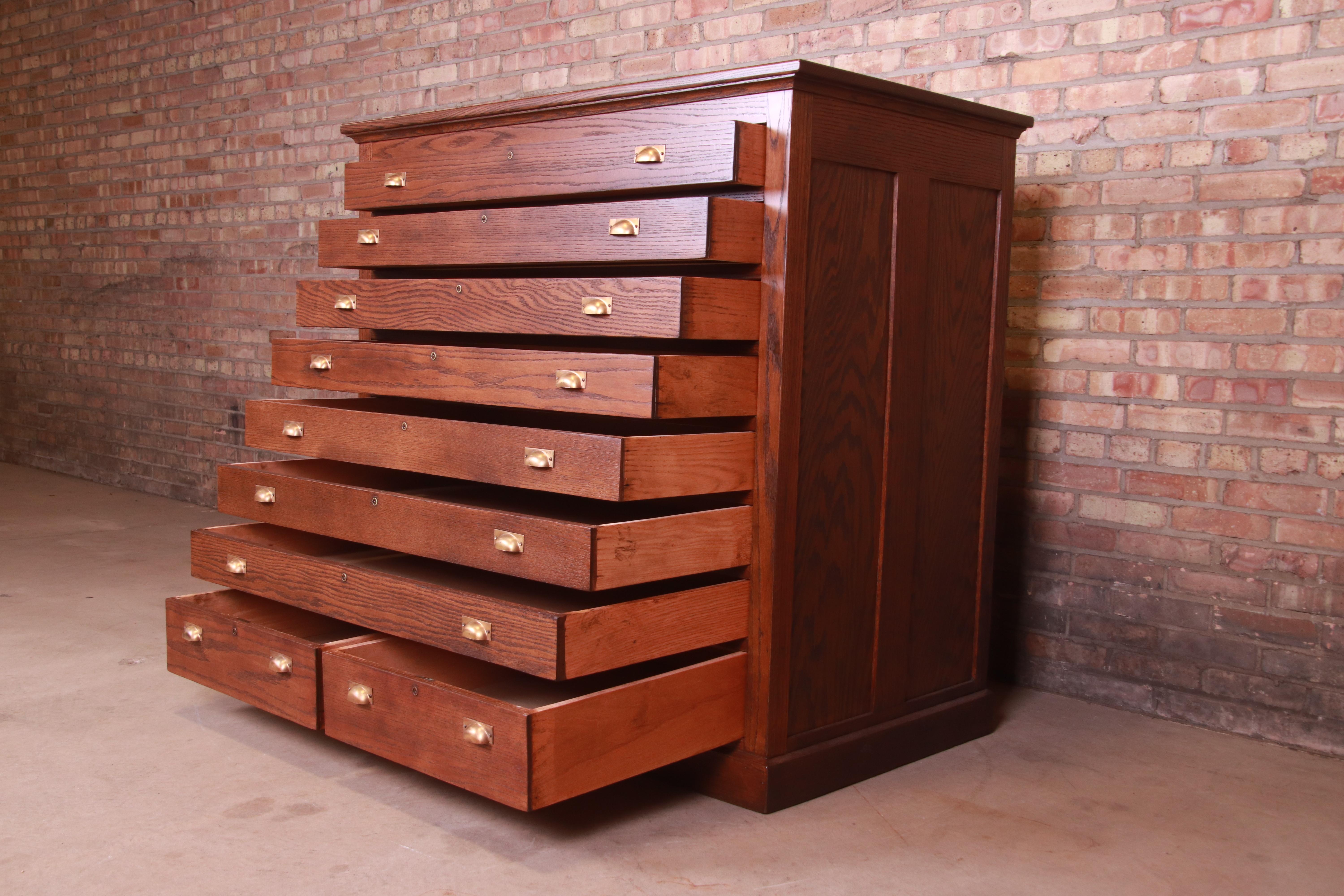 American Antique Oak Arts & Crafts Architect's Blueprint Flat File Cabinet, Refinished