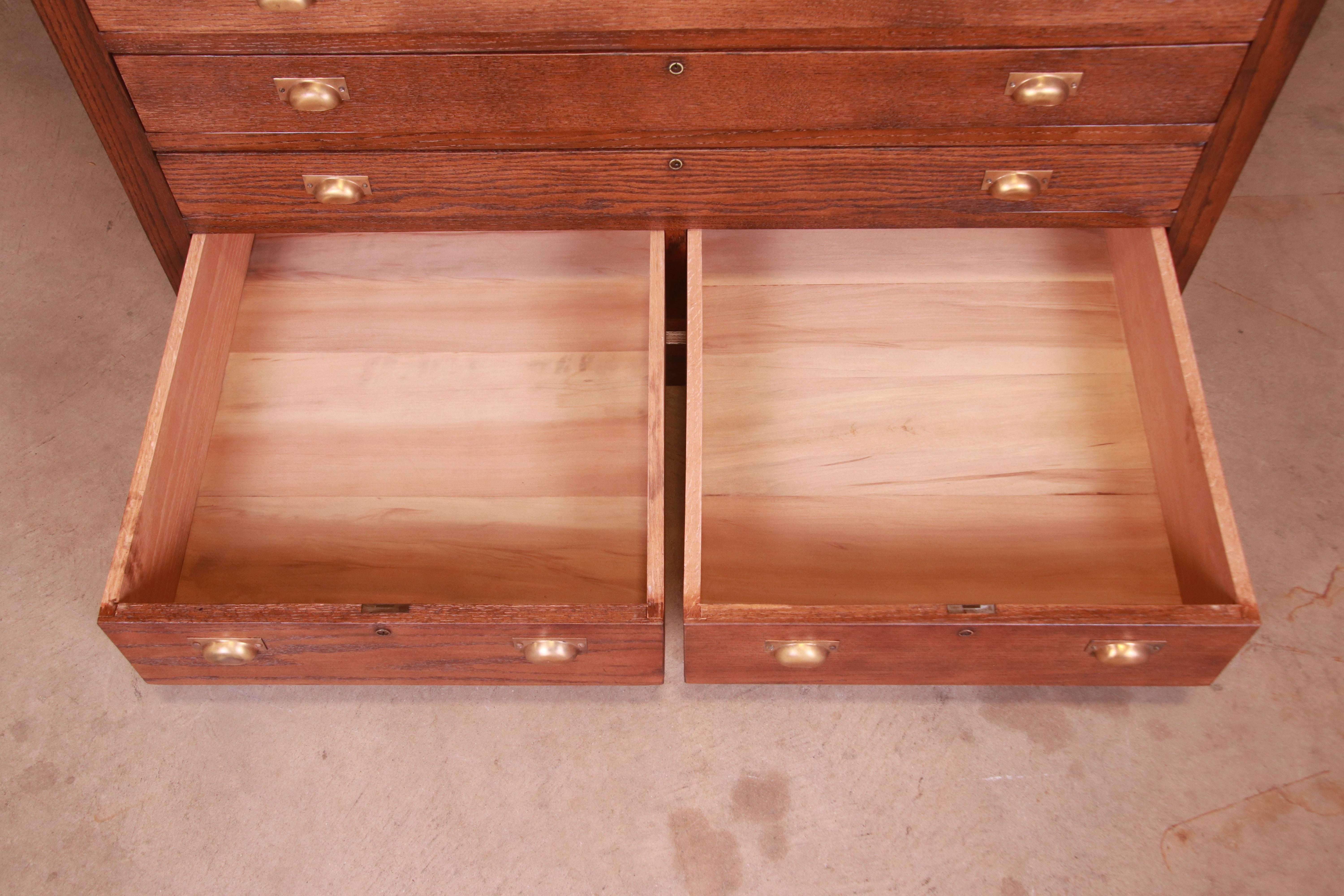 20th Century Antique Oak Arts & Crafts Architect's Blueprint Flat File Cabinet, Refinished