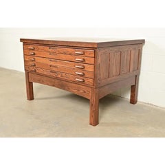Antique Oak Arts & Crafts Architect's Flat File Cabinet, Newly Refinished