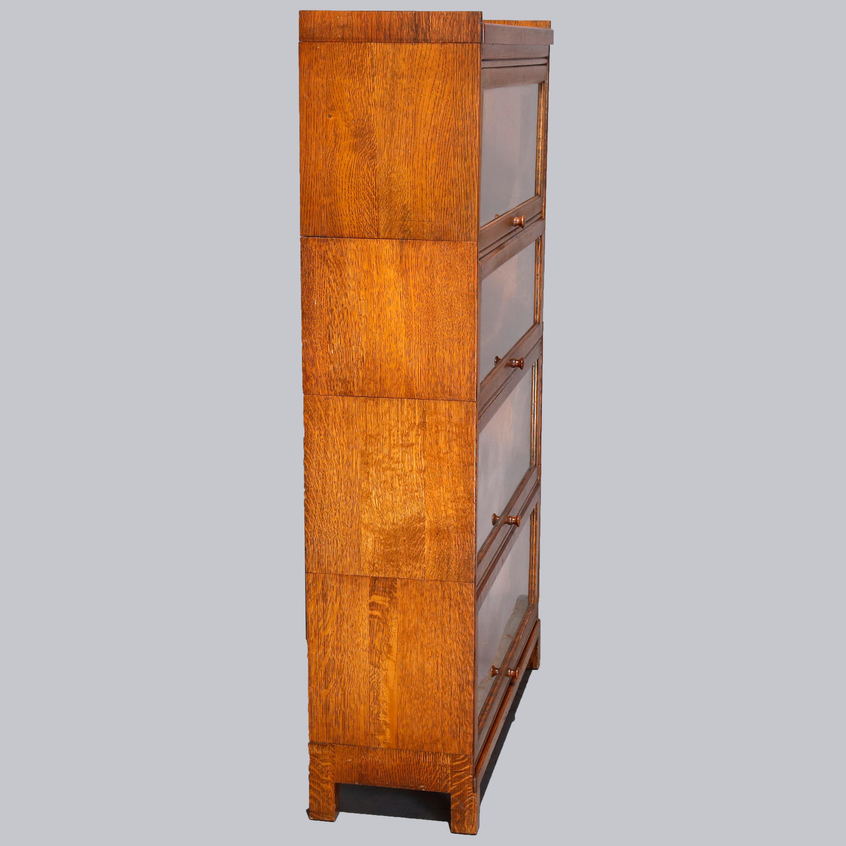 Antique Oak Arts & Crafts Mission 4 Section Stacking Barrister Bookcase In Good Condition In Big Flats, NY