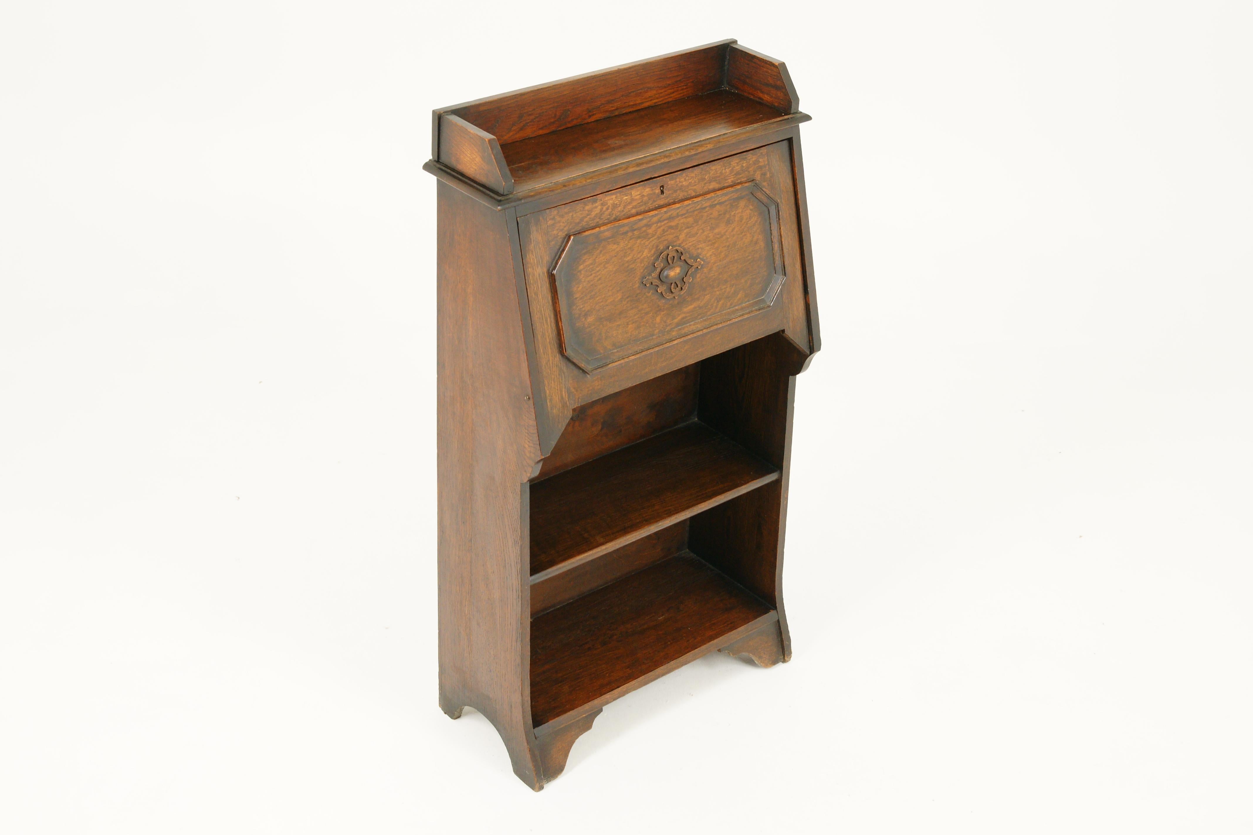 Antique Oak Arts & Crafts Slant Drop Front Desk Bookcase Scotland, 1910 1