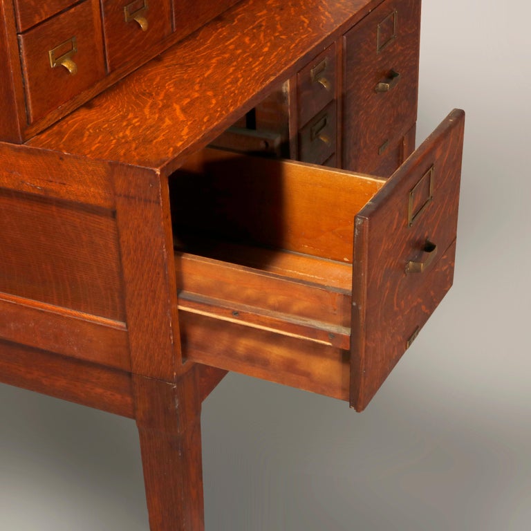 Antique Oak Arts and Crafts Stacked Card Catalog Filing Circa