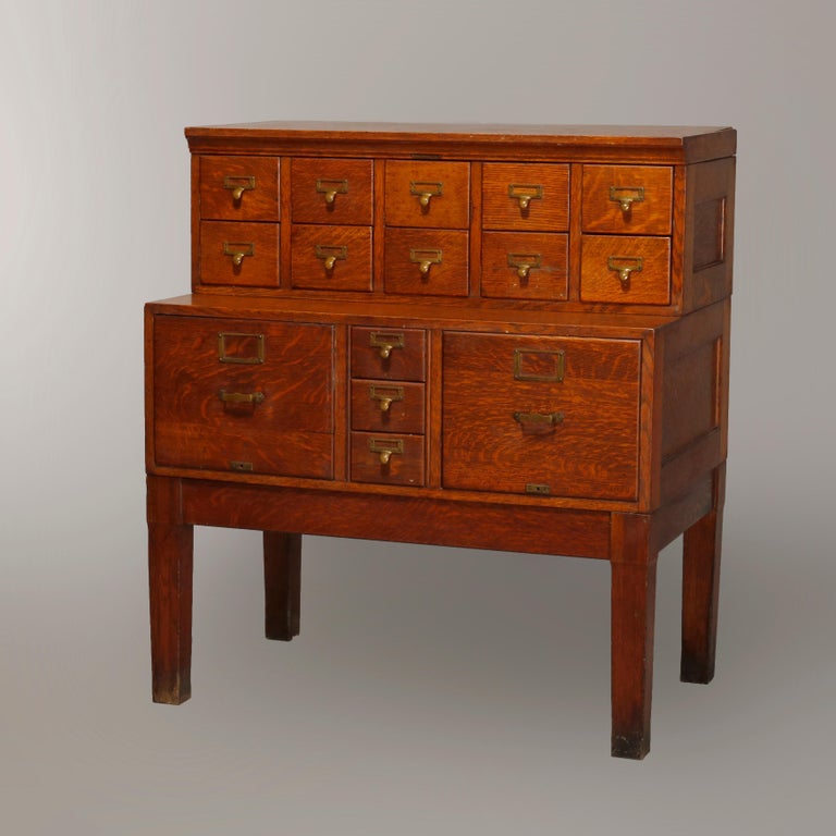 Antique Oak Arts and Crafts Stacked Card Catalog Filing Circa