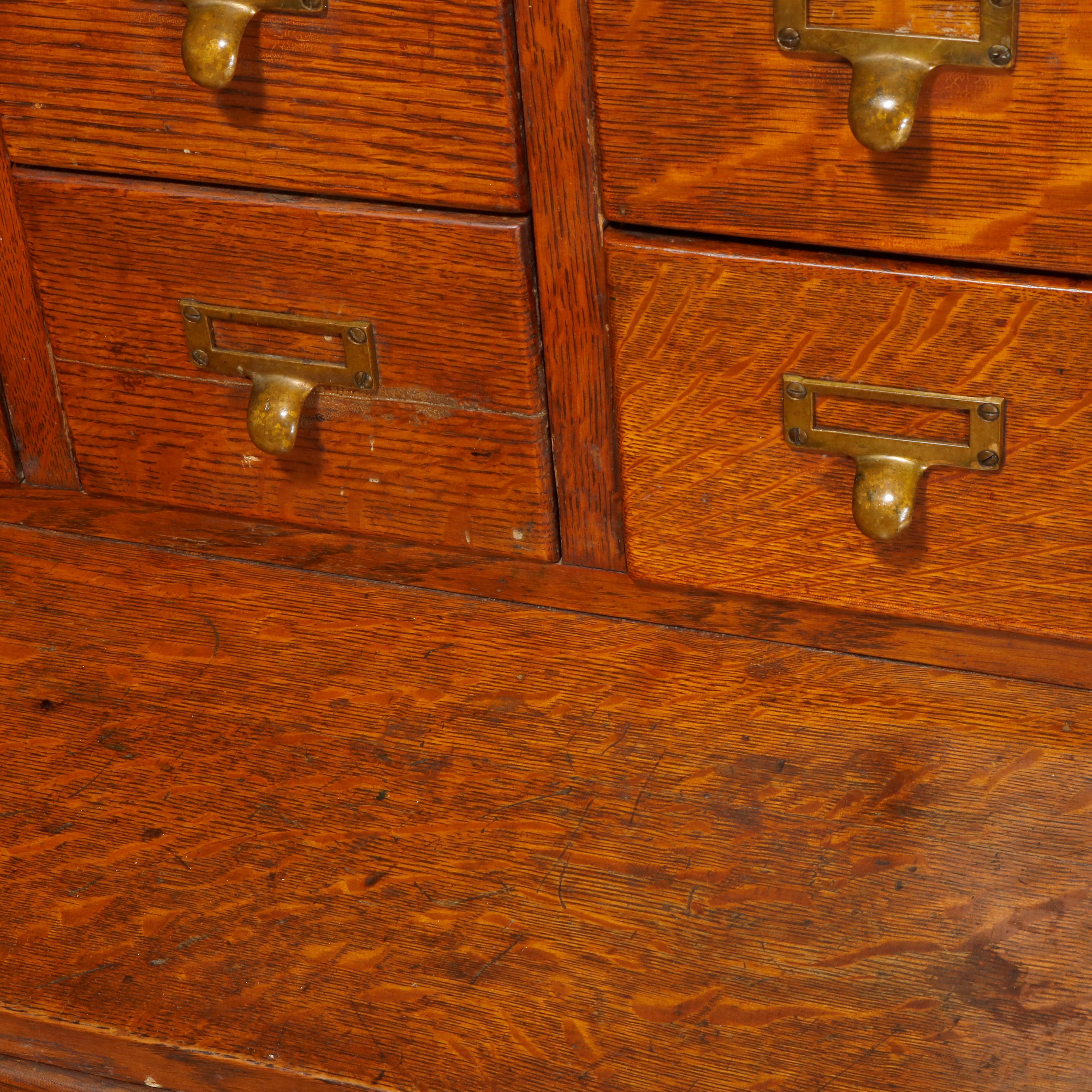 20th Century Antique Oak Arts & Crafts Stacked Card Catalog Filing Cabinet, Circa 1910