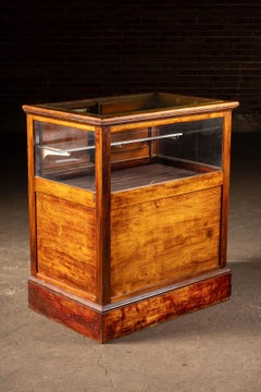 Antique Oak Barber Shop Display Cabinet