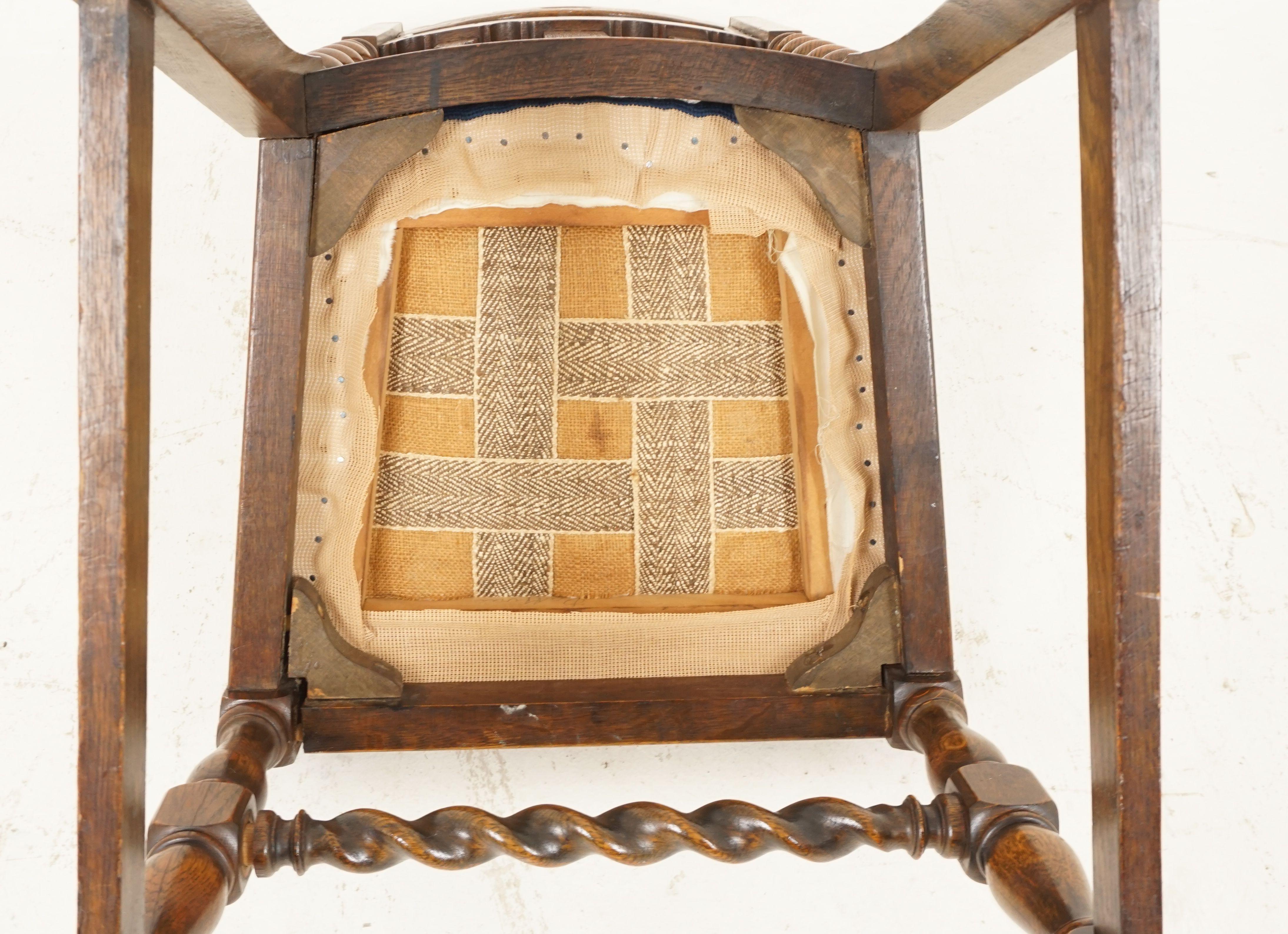 Early 20th Century Antique Oak Barley Twist Chair, Needlepoint Seat, Scotland 1920, B2101