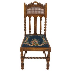 Antique Oak Barley Twist Chair, Needlepoint Seat, Scotland 1920, B2101