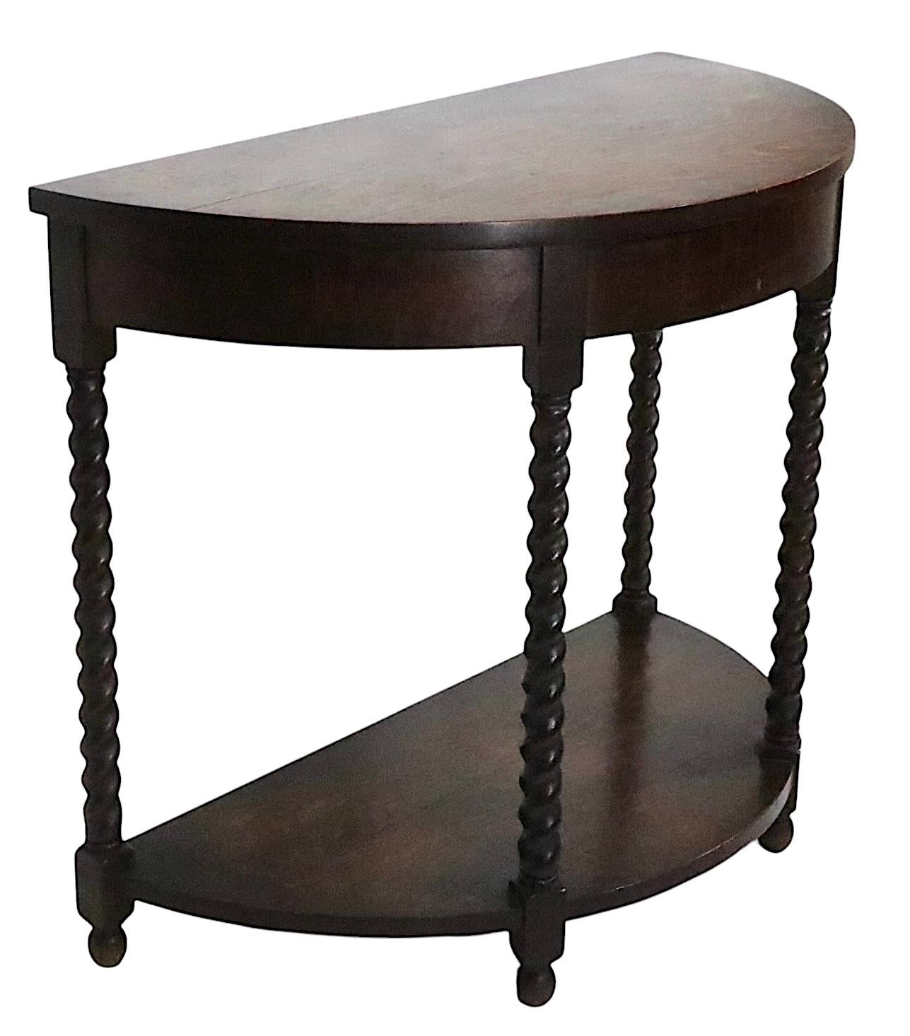 Antique Oak Barley Twist  Demi Lune Console Table with Matching Mirror For Sale 4