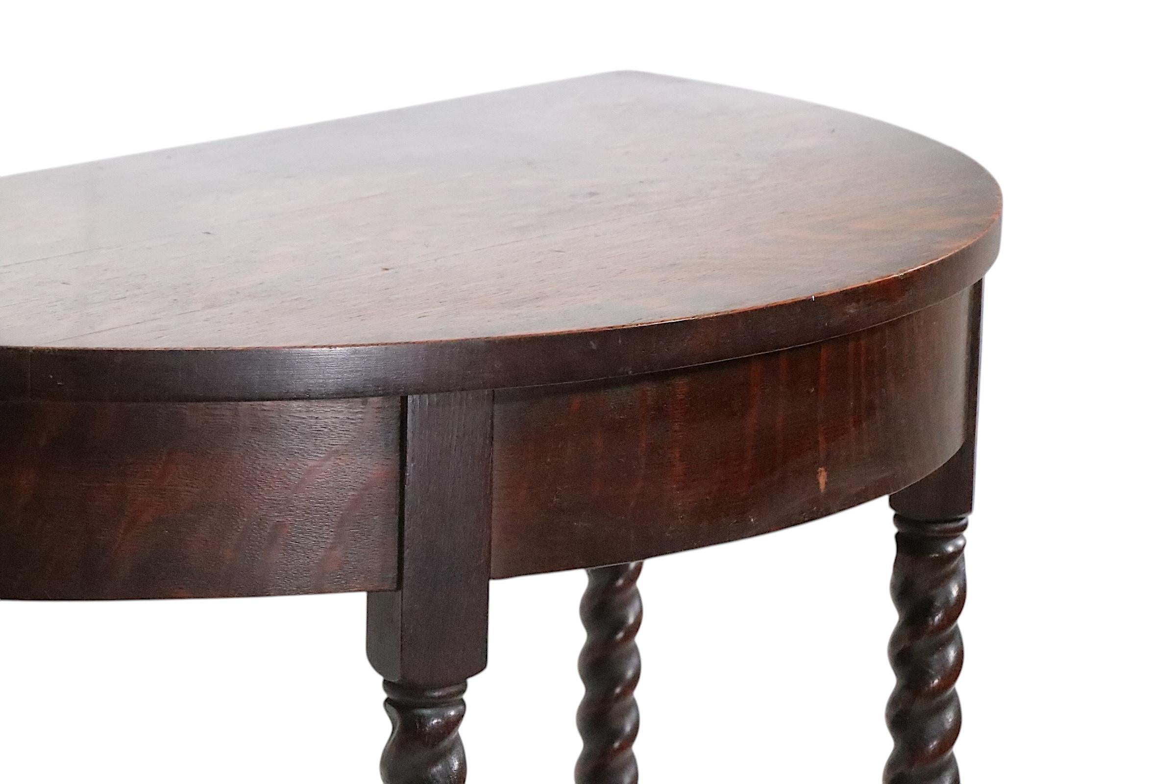 Antique Oak Barley Twist  Demi Lune Console Table with Matching Mirror For Sale 5