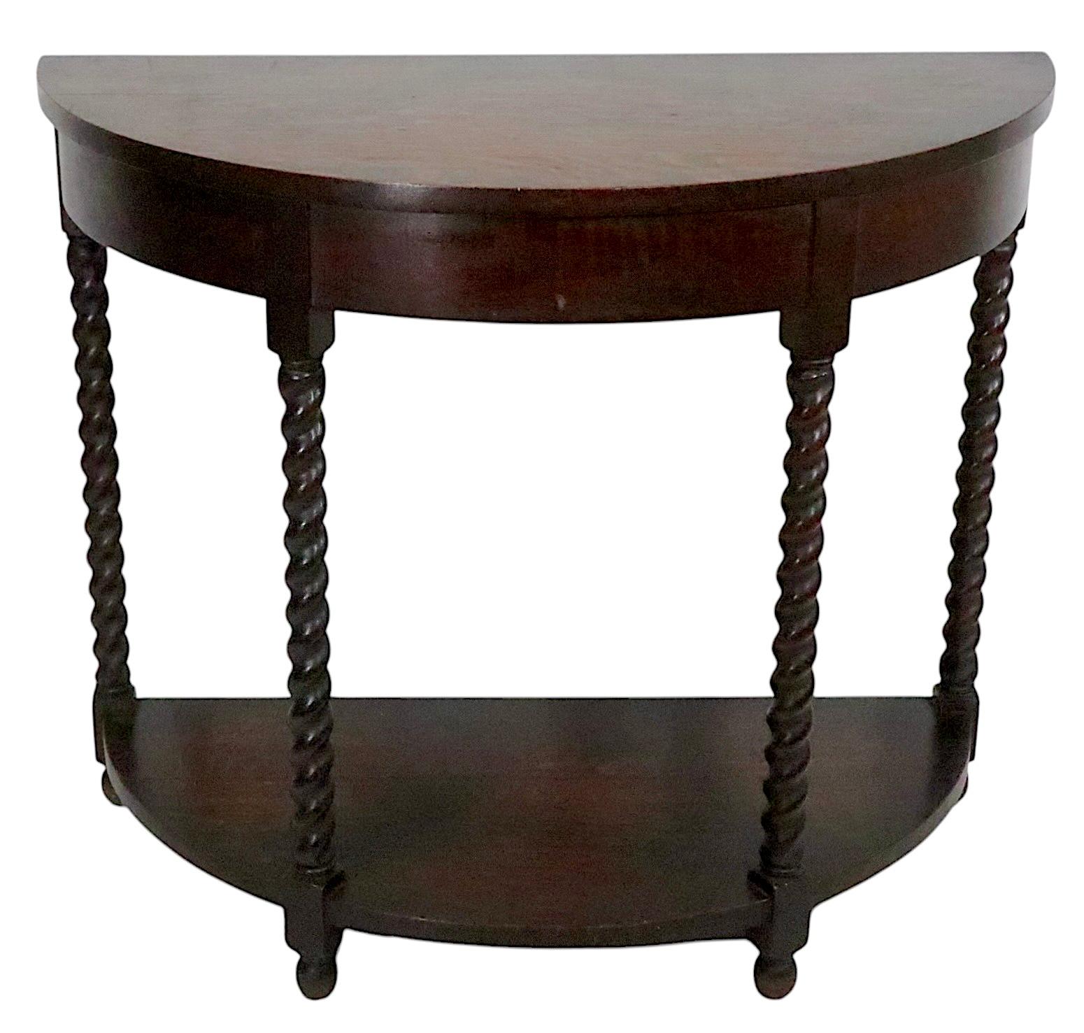 Antique Oak Barley Twist  Demi Lune Console Table with Matching Mirror For Sale 6