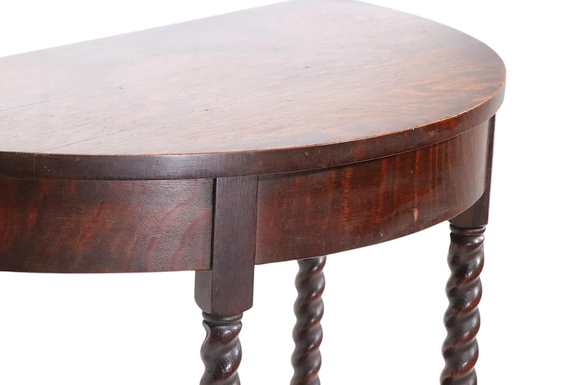 Antique Oak Barley Twist  Demi Lune Console Table with Matching Mirror For Sale 9