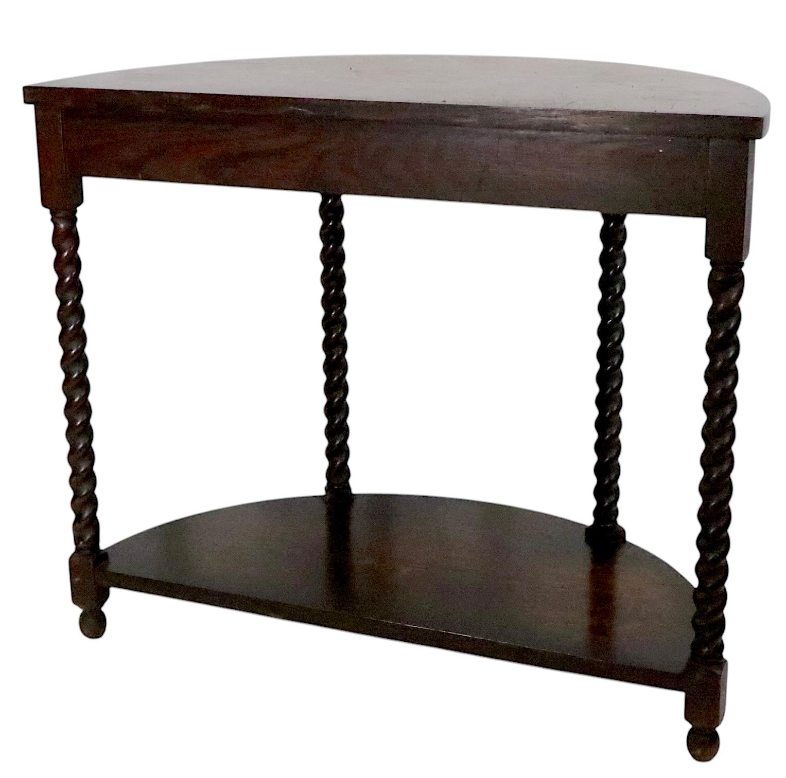 Antique Oak Barley Twist  Demi Lune Console Table with Matching Mirror For Sale 11