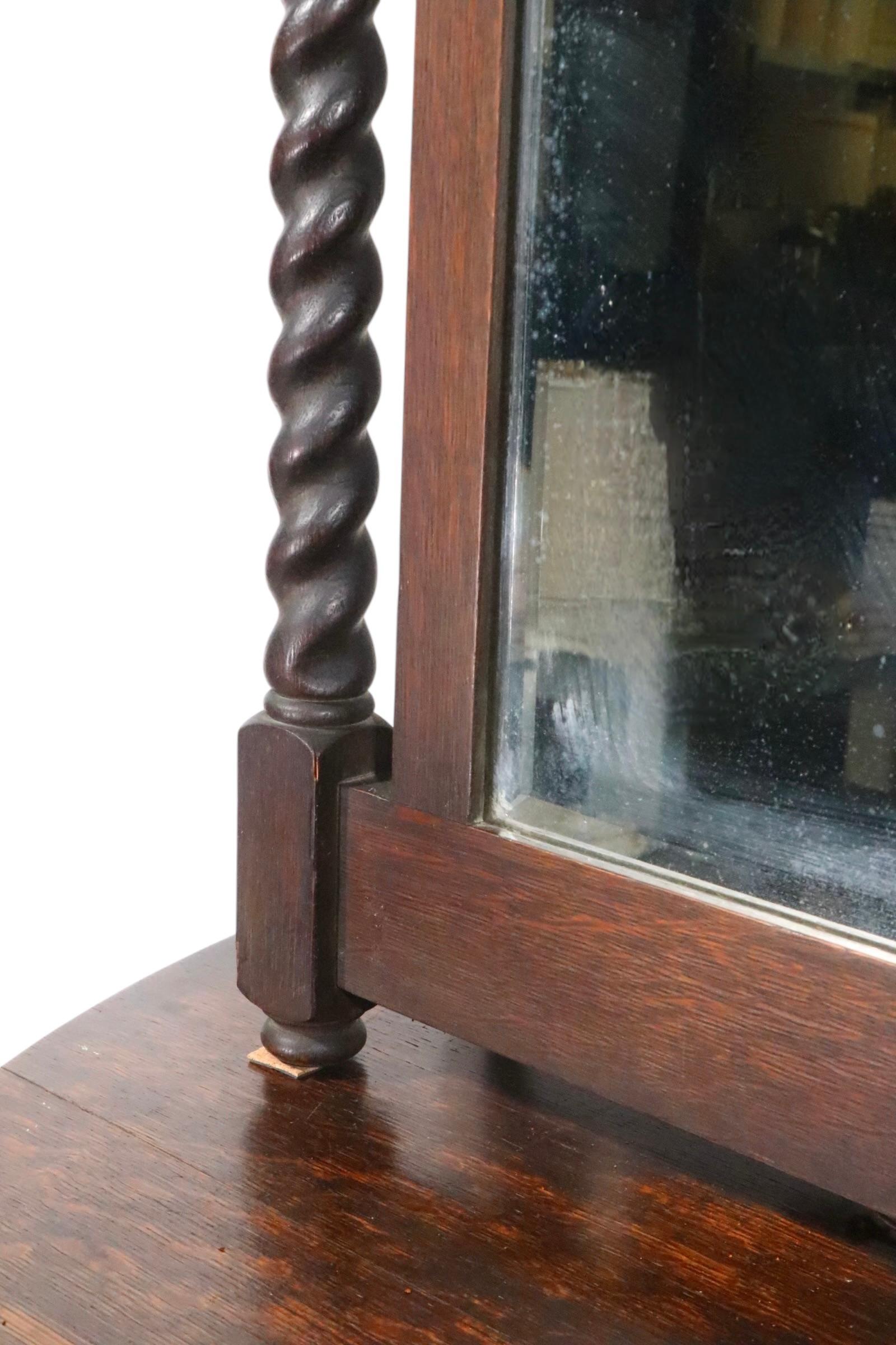 Antique Oak Barley Twist  Demi Lune Console Table with Matching Mirror For Sale 13
