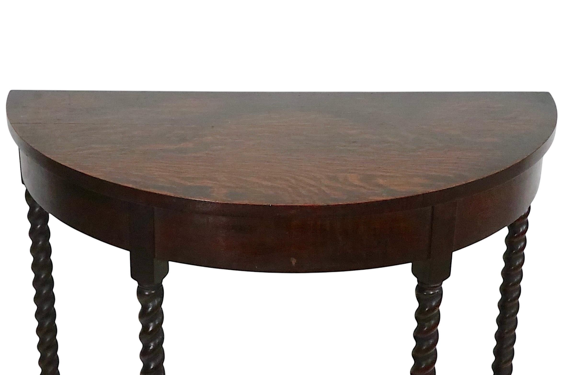 Antique Oak Barley Twist  Demi Lune Console Table with Matching Mirror For Sale 2