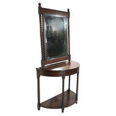 Roble Antiguo Barley Twist  Consola Demi Lune con espejo a juego