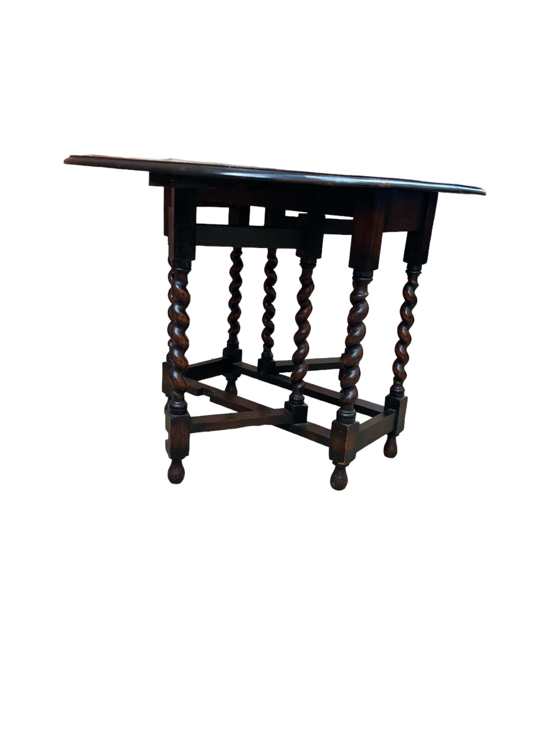 Victorian Antique Oak Barley Twist Drop Leaf Gate Leg Table