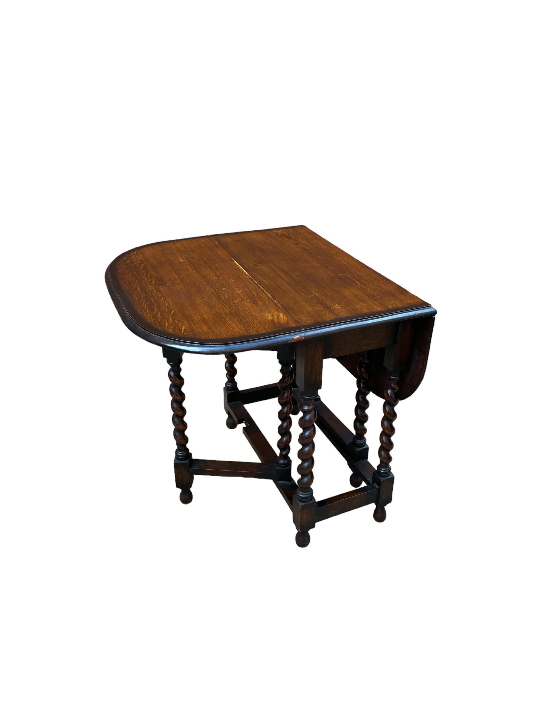 Carved Antique Oak Barley Twist Drop Leaf Gate Leg Table