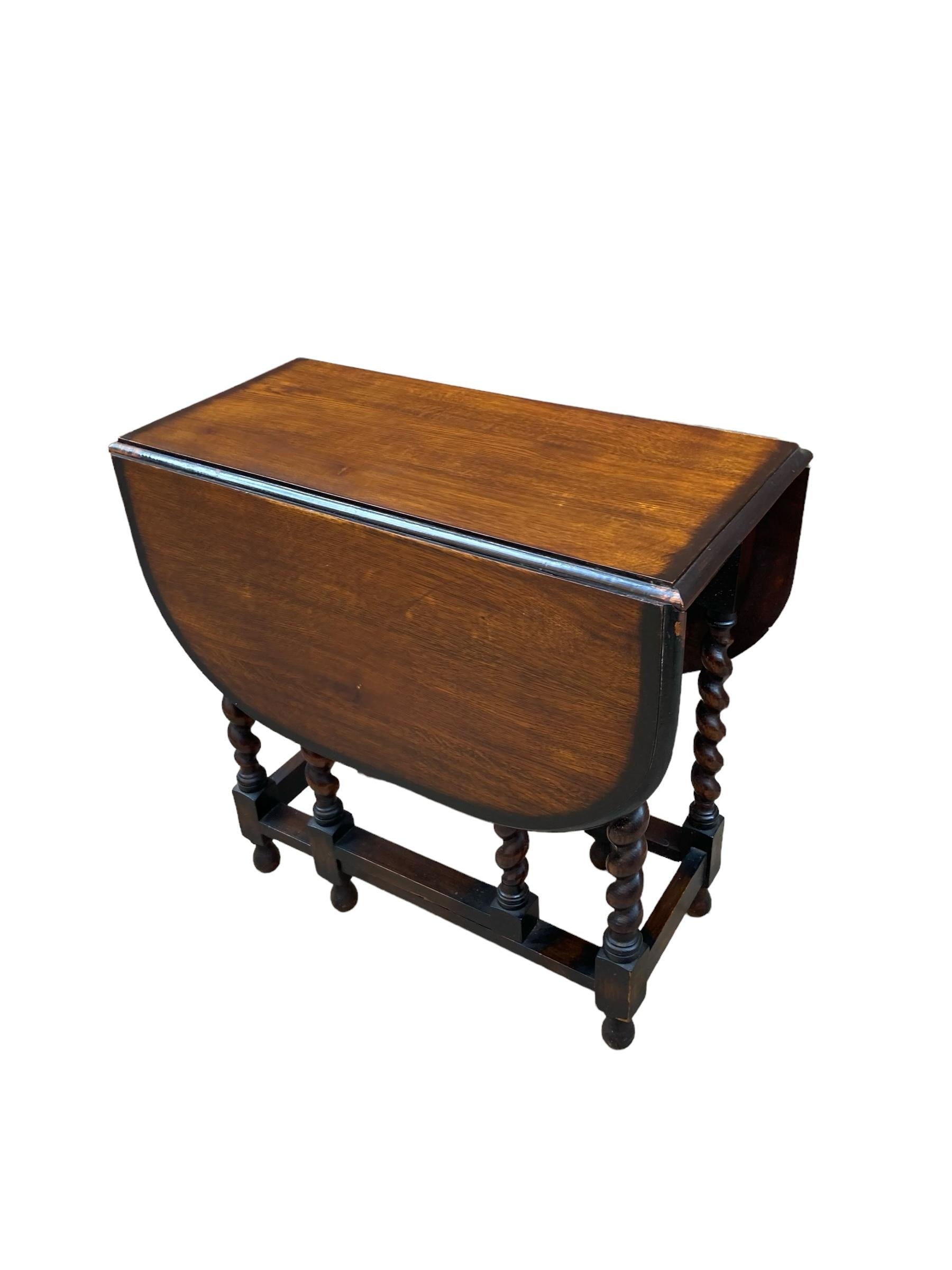 19th Century Antique Oak Barley Twist Drop Leaf Gate Leg Table