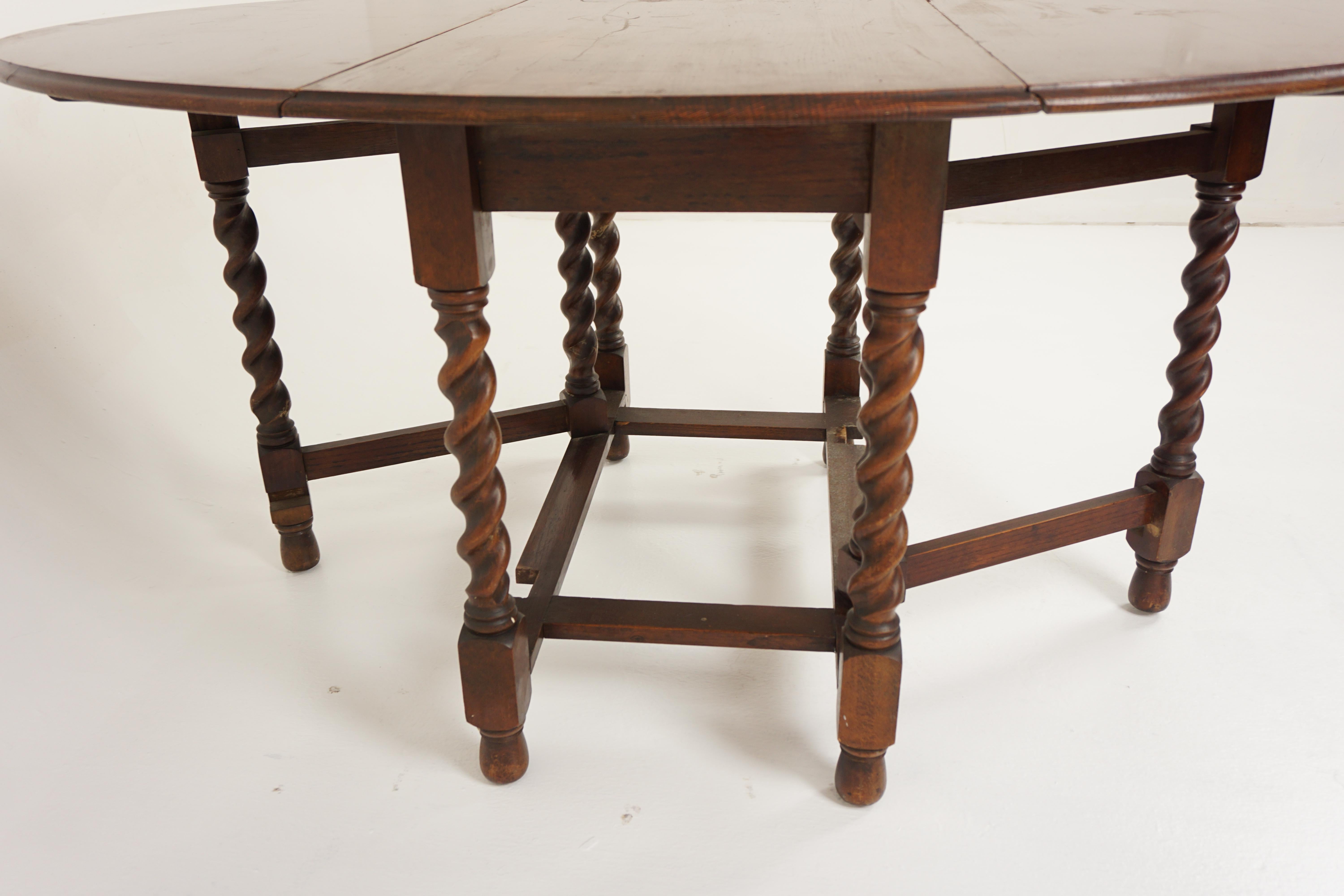 Antique Oak Barley Twist Gateleg Table, Drop Leaf, Scotland 1920, H1095 ...