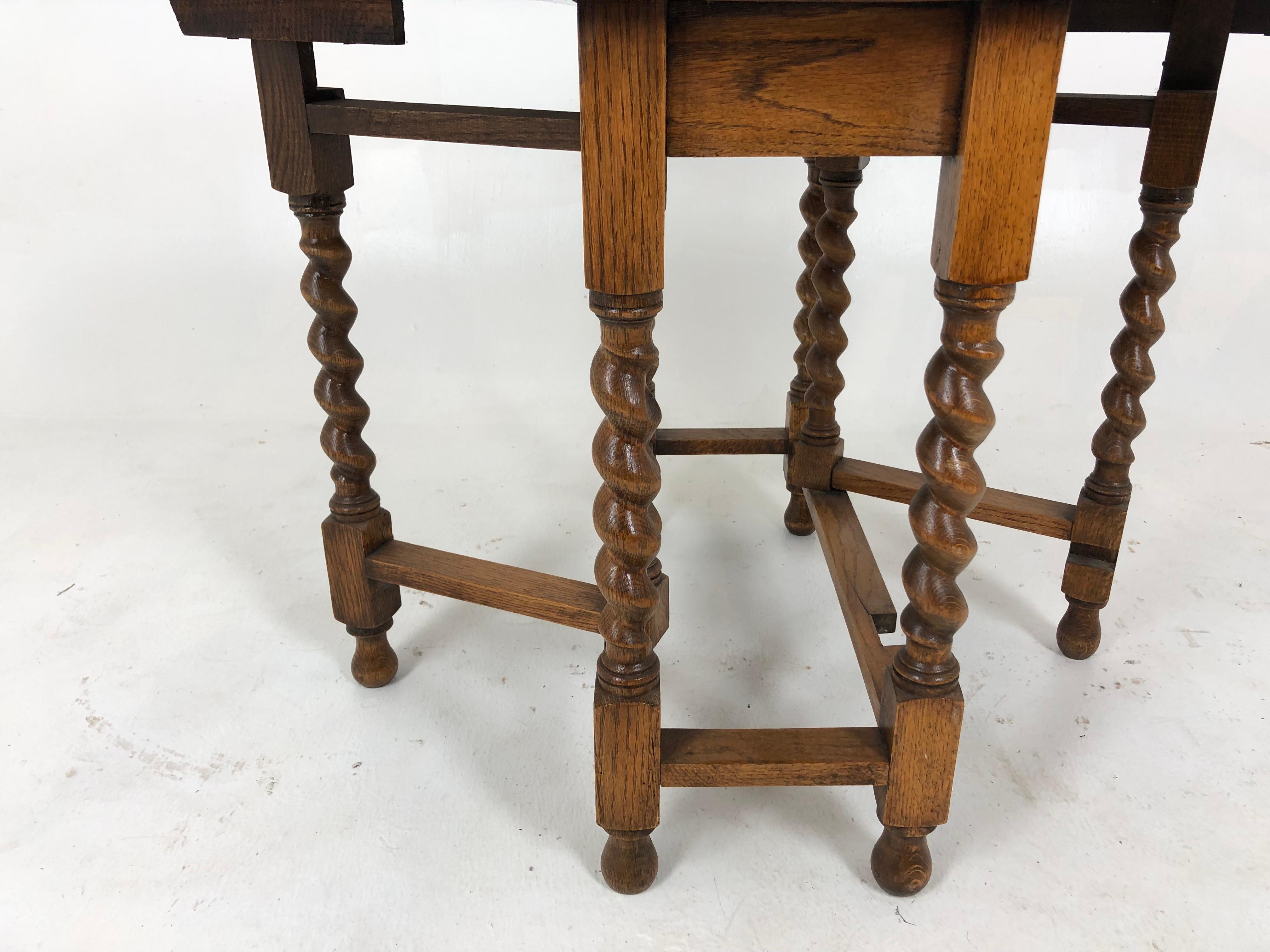 Antiker Barley Twist Gateleg-Tisch aus Eiche, klappbarer Tisch, Schottland 1920, H757 im Angebot 3
